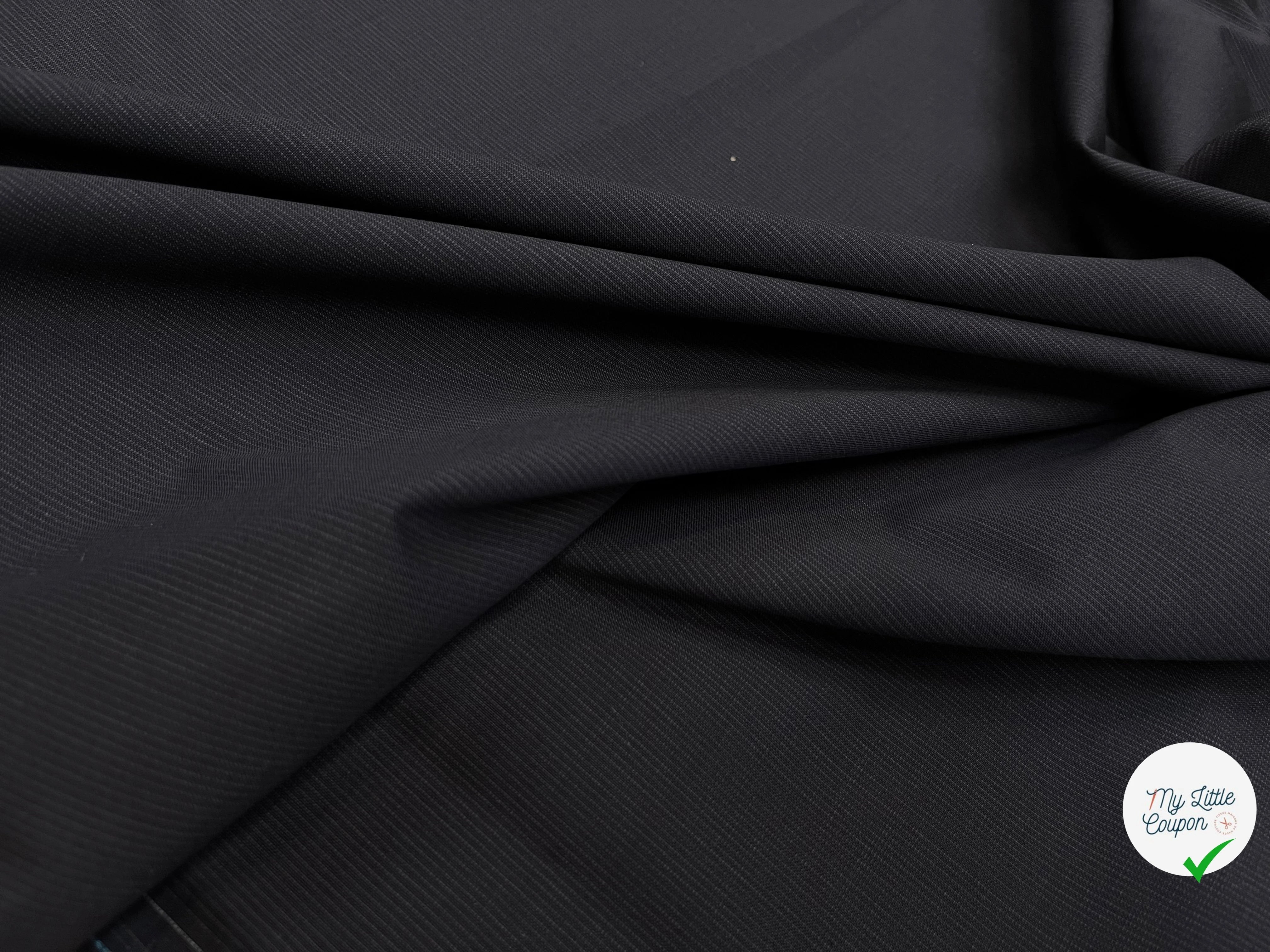 DRAPERIE DE LAINE DEPERLANTE BLEU NUIT GRIS FILS MULTICOLORES SUR LES LISIÈRES - My Little Coupon