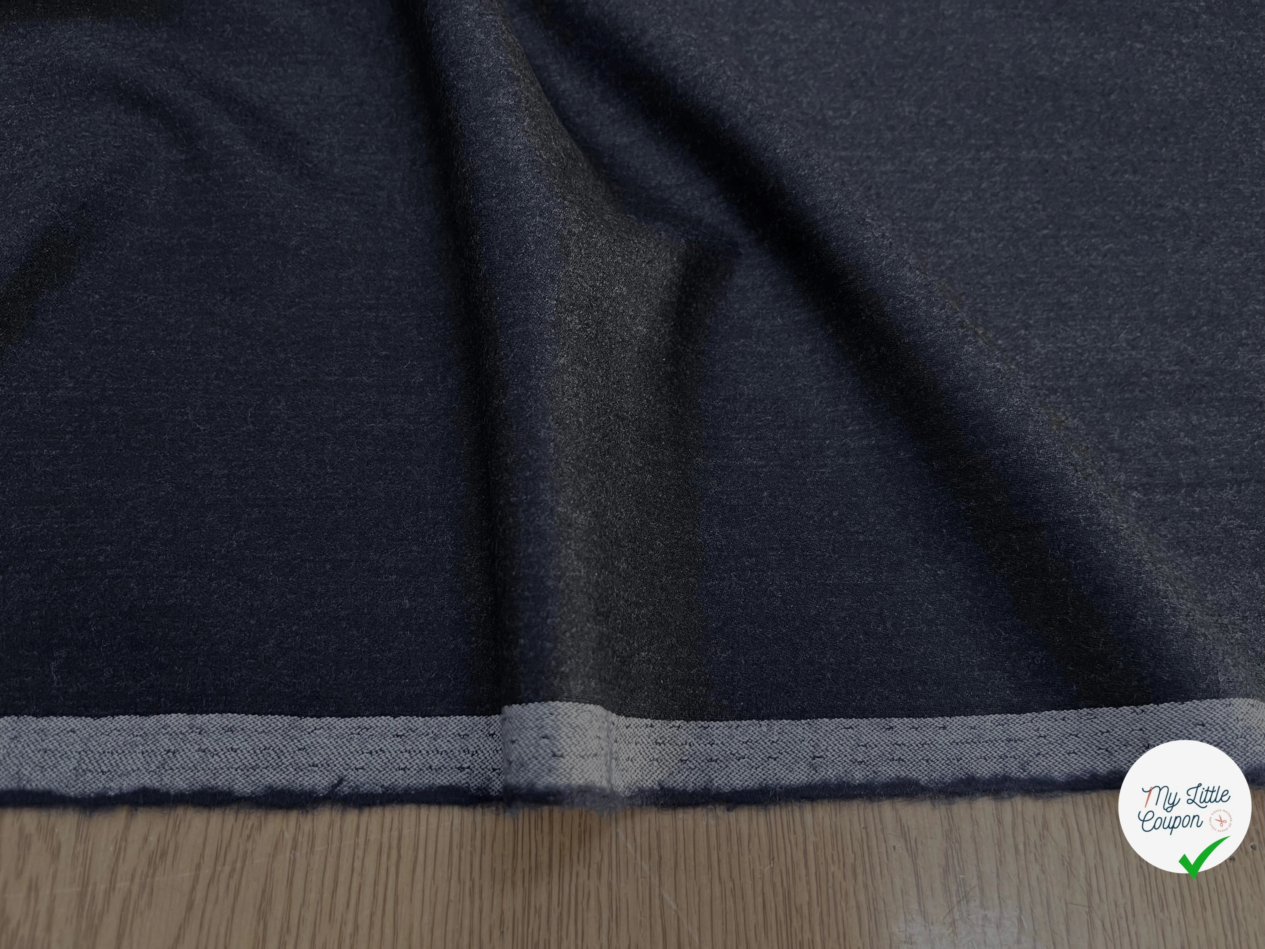DRAPERIE DE LAINE FLANELLE BLEU NUIT CHINÉ DEPERLANTE - My Little Coupon