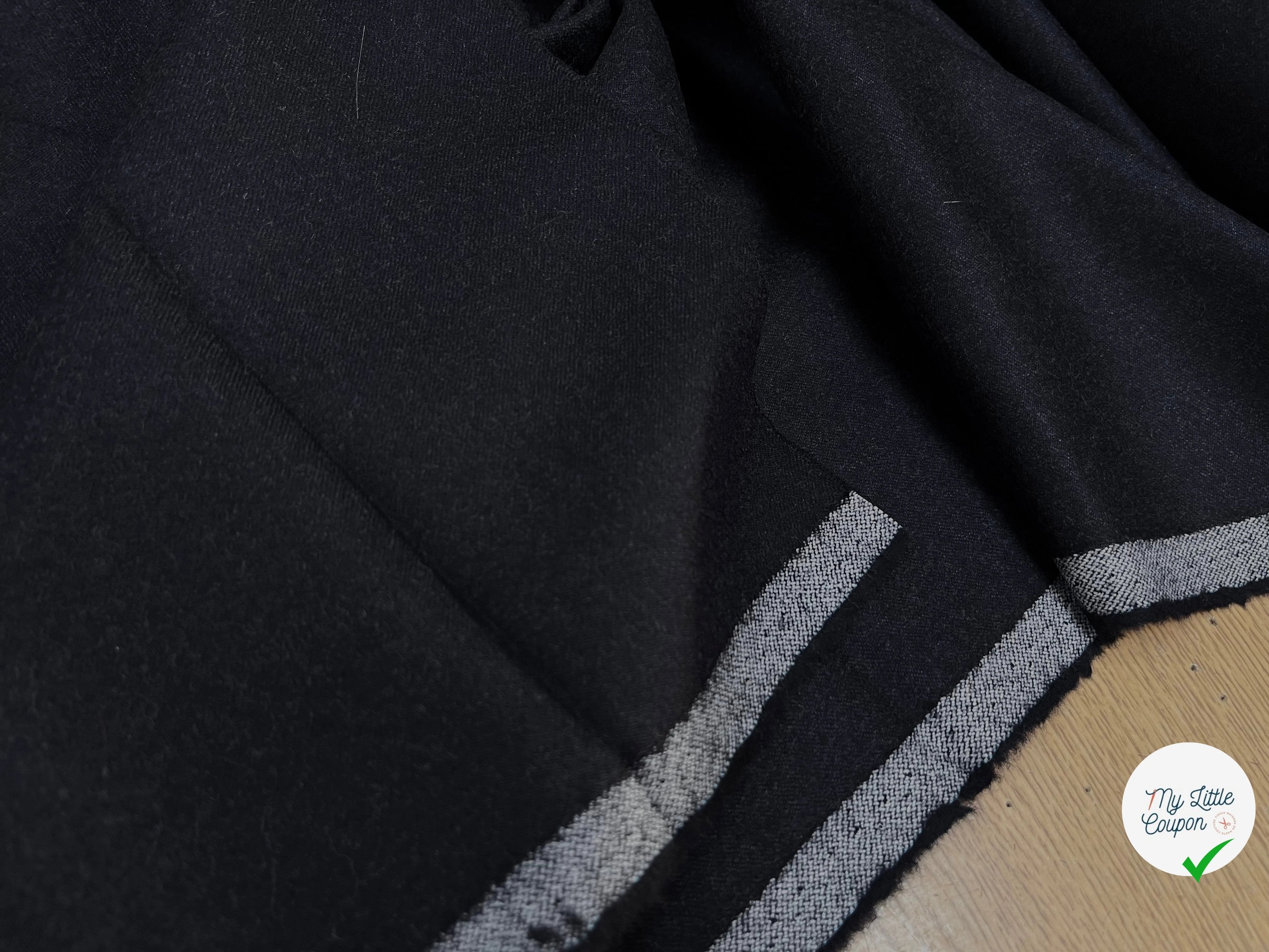 DRAPERIE DE LAINE FLANELLE BLEU NUIT FONCÉ CHINÉ DEPERLANTE - My Little Coupon