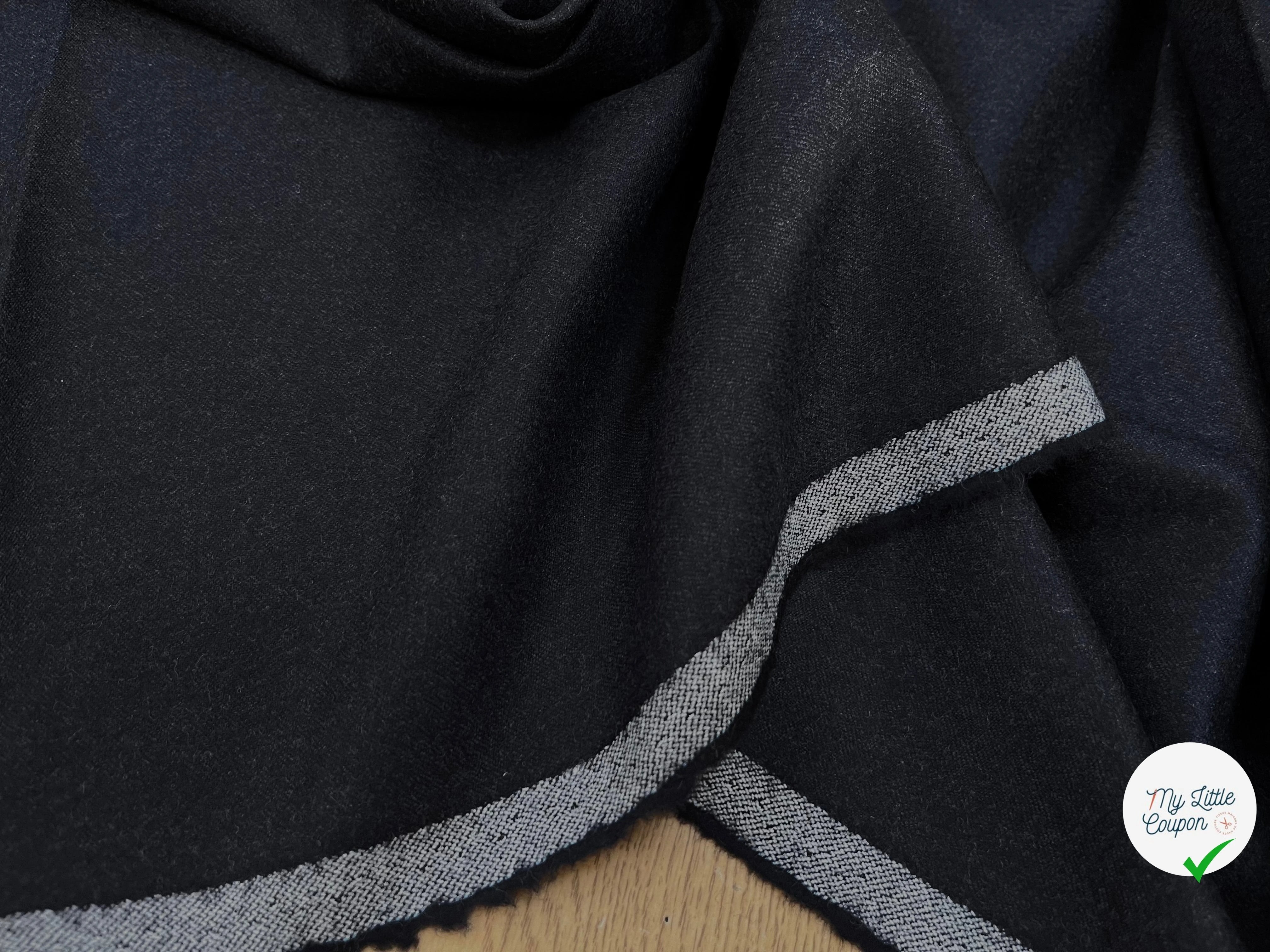 DRAPERIE DE LAINE FLANELLE BLEU NUIT FONCÉ CHINÉ DEPERLANTE - My Little Coupon