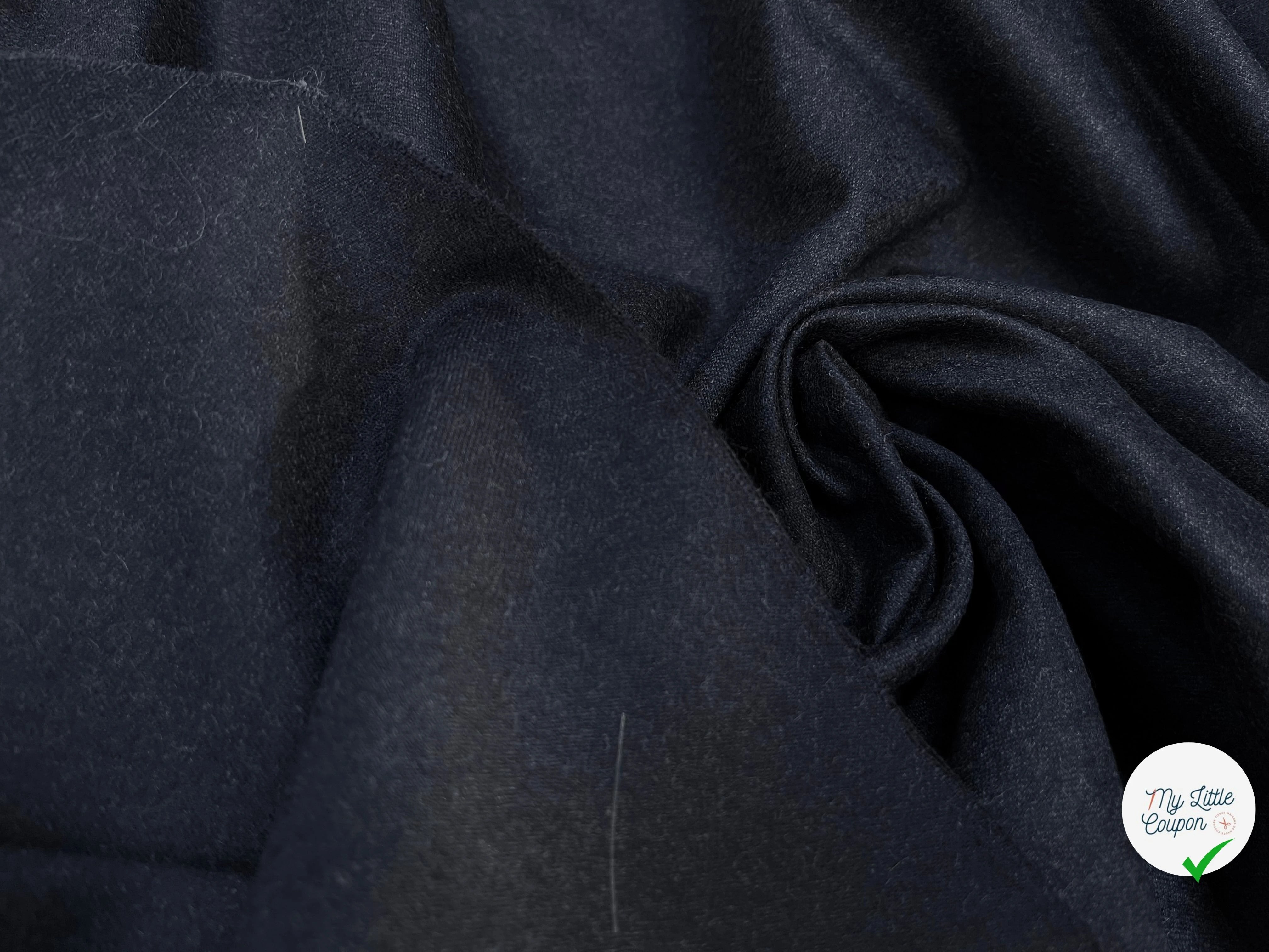 DRAPERIE DE LAINE FLANELLE BLEU NUIT FONCÉ CHINÉ DEPERLANTE - My Little Coupon