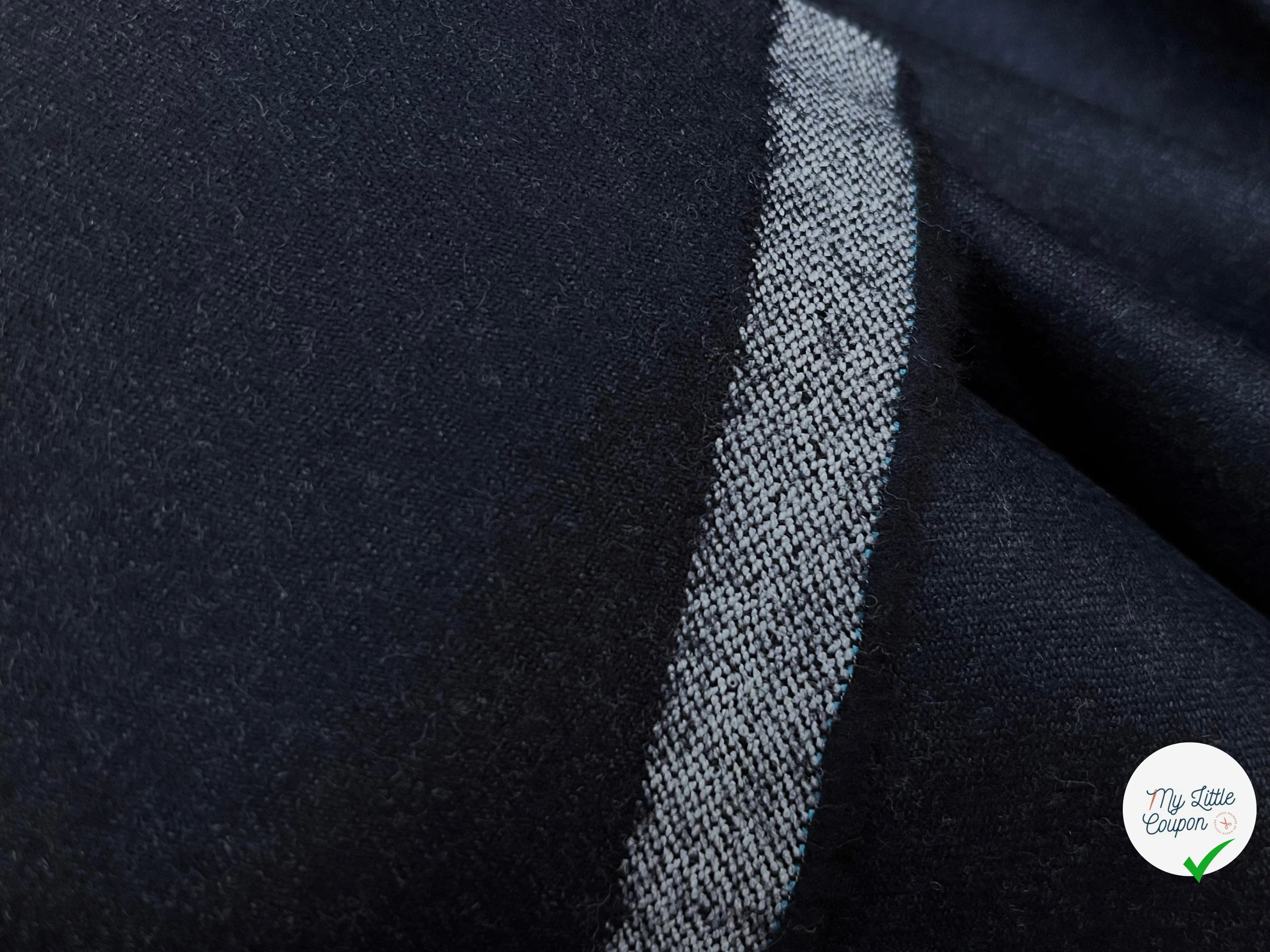 DRAPERIE DE LAINE FLANELLE BLEU NUIT FONCÉ CHINÉ DEPERLANTE - My Little Coupon