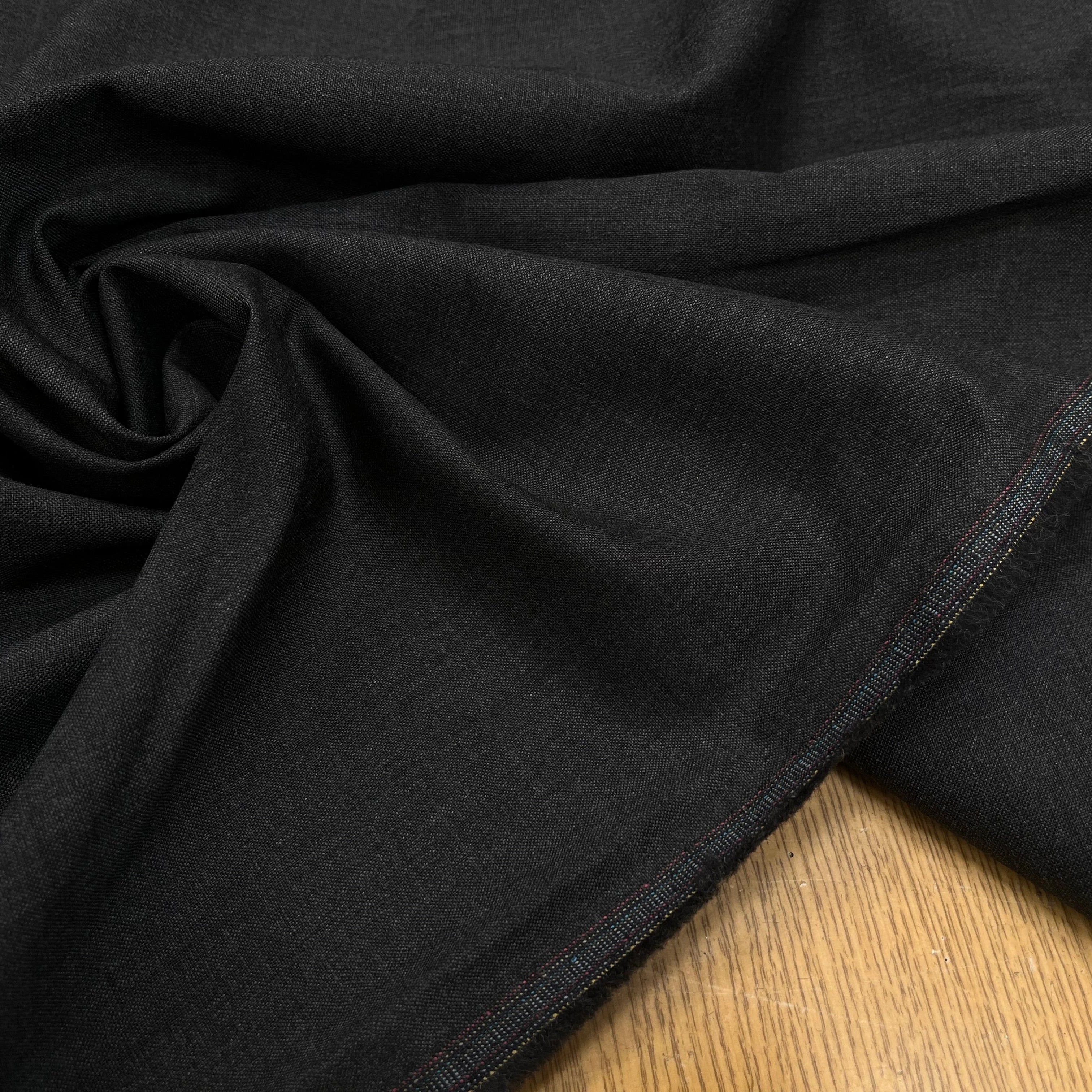 DRAPERIE DE LAINE GRIS FONCÉ ULTRA STRETCH & DEPERLANTE FILS MULTICOLORES SUR UNE LISIÈRE - My Little Coupon