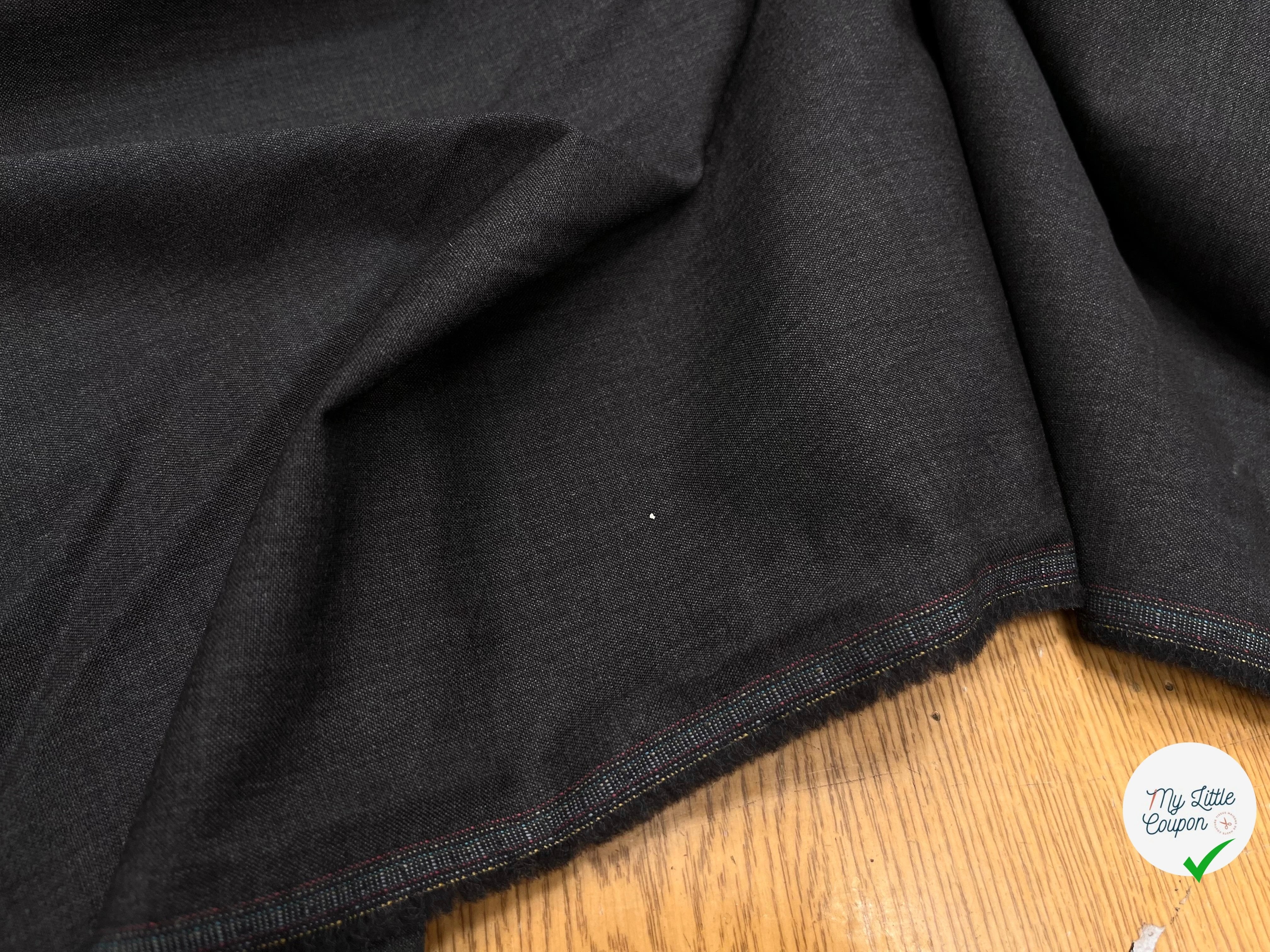 DRAPERIE DE LAINE GRIS FONCÉ ULTRA STRETCH & DEPERLANTE FILS MULTICOLORES SUR UNE LISIÈRE - My Little Coupon