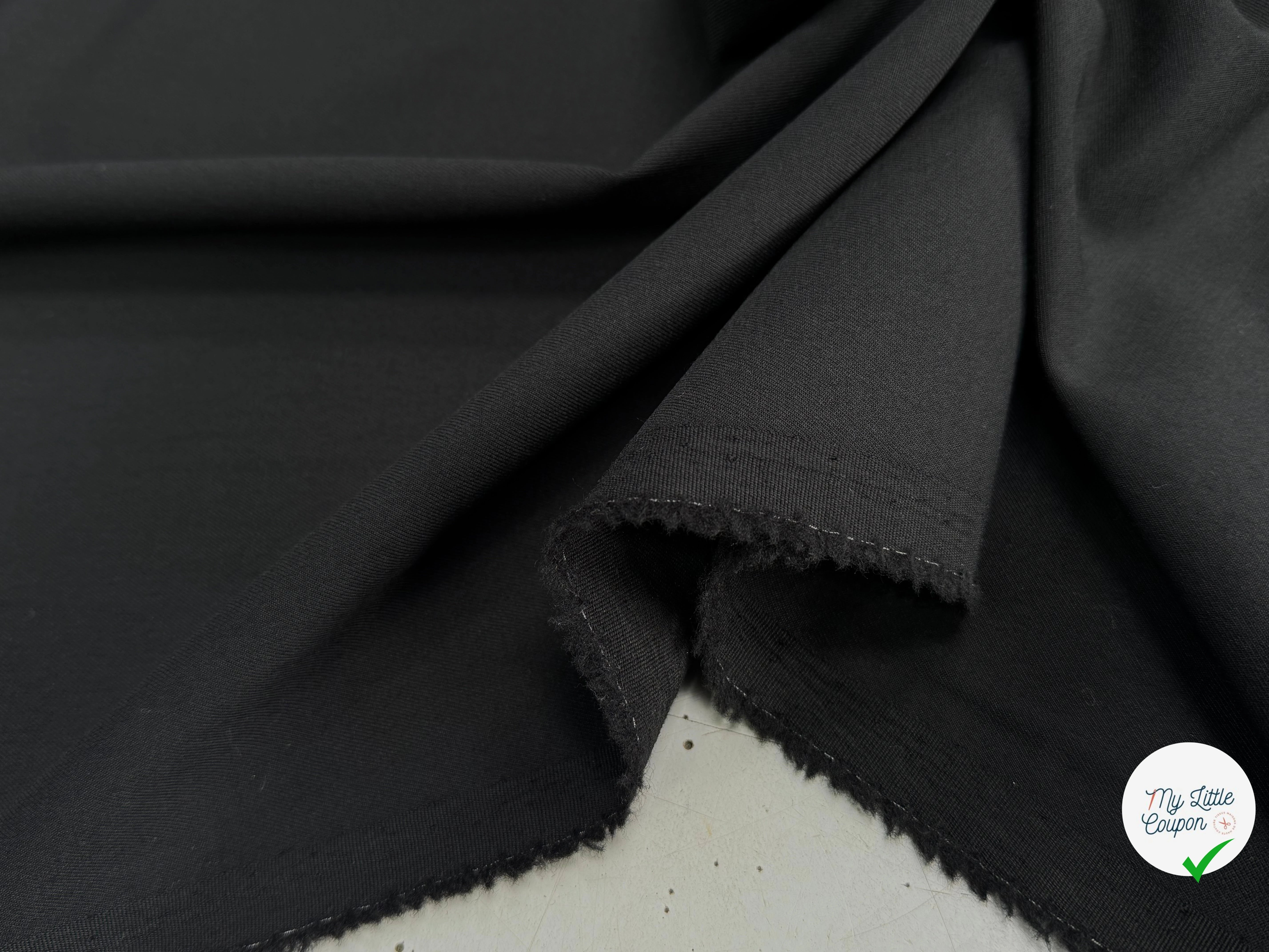 DRAPERIE DE LAINE SERGÉE LOURDE ET STRETCH NOIR BELLE TENUE - My Little Coupon