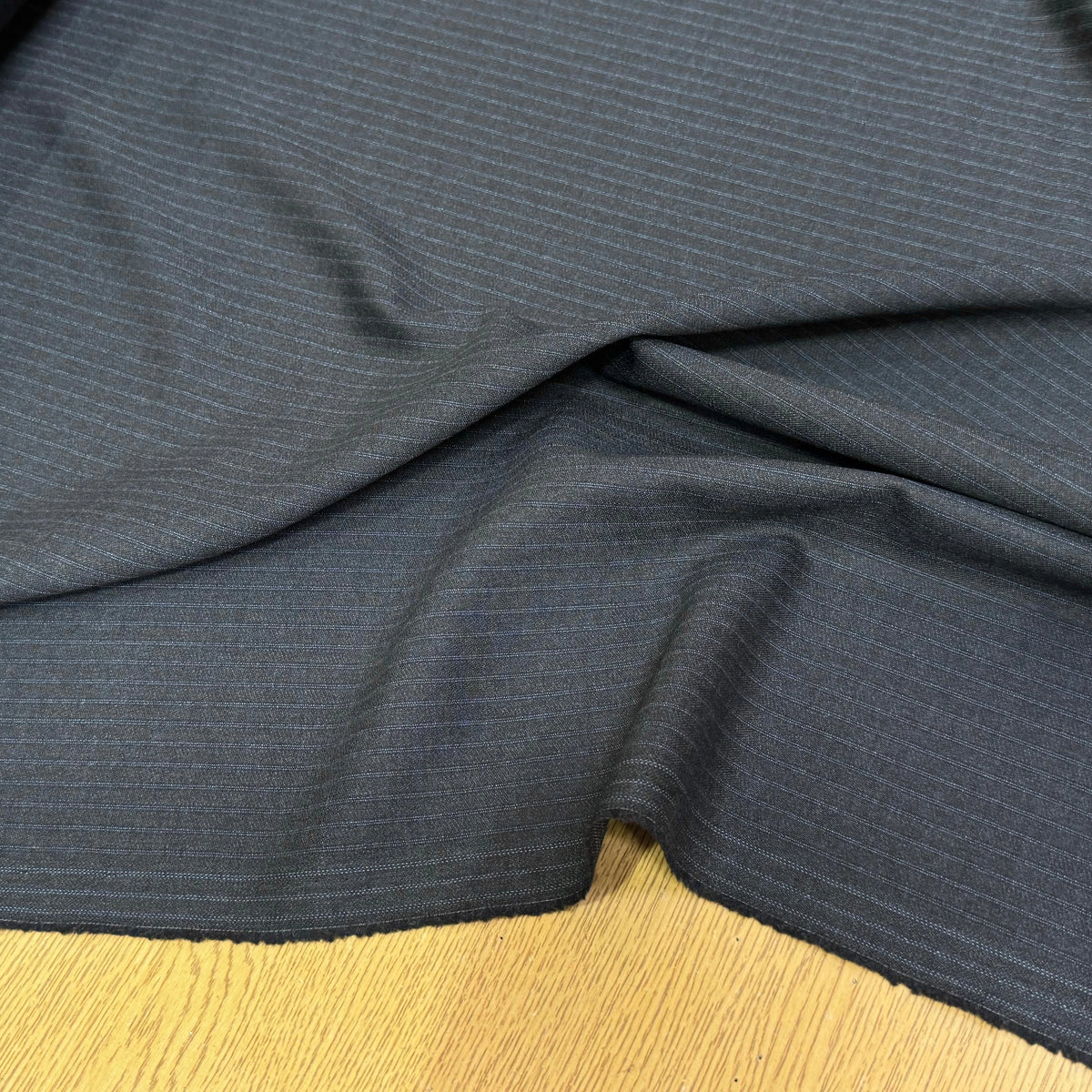 DRAPERIE DE LAINE SUPER 100'S GRIS RAYURES BLEUES TRÈS ÉLÉGANT - My Little Coupon