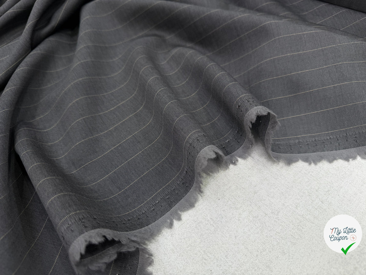 DRAPERIE DE LAINE VIERGE GRIS ANTHRACITE FINES RAYURES JAUNES MADE IN ITALY - My Little Coupon