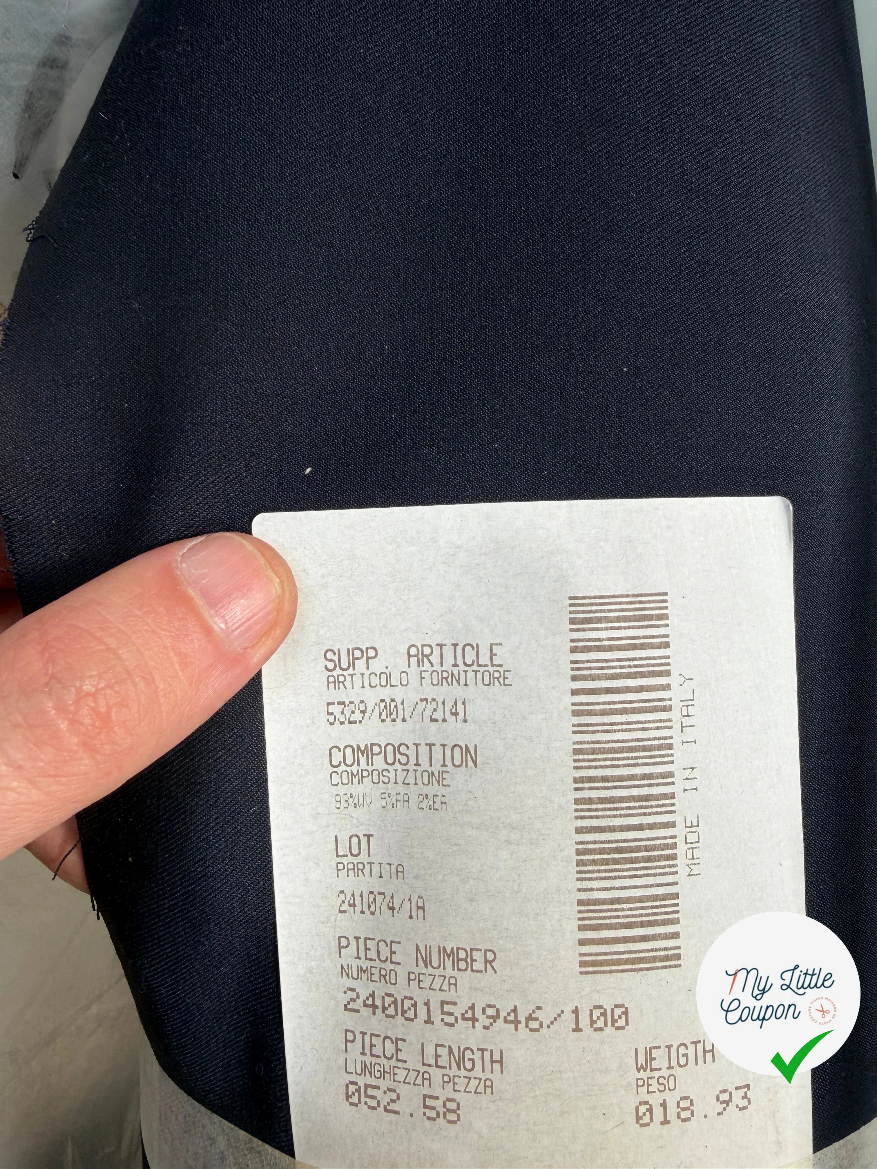 DRAPERIE ITALIENNE CHIC BLEU 93% LAINE VIERGE STRETCH - My Little Coupon