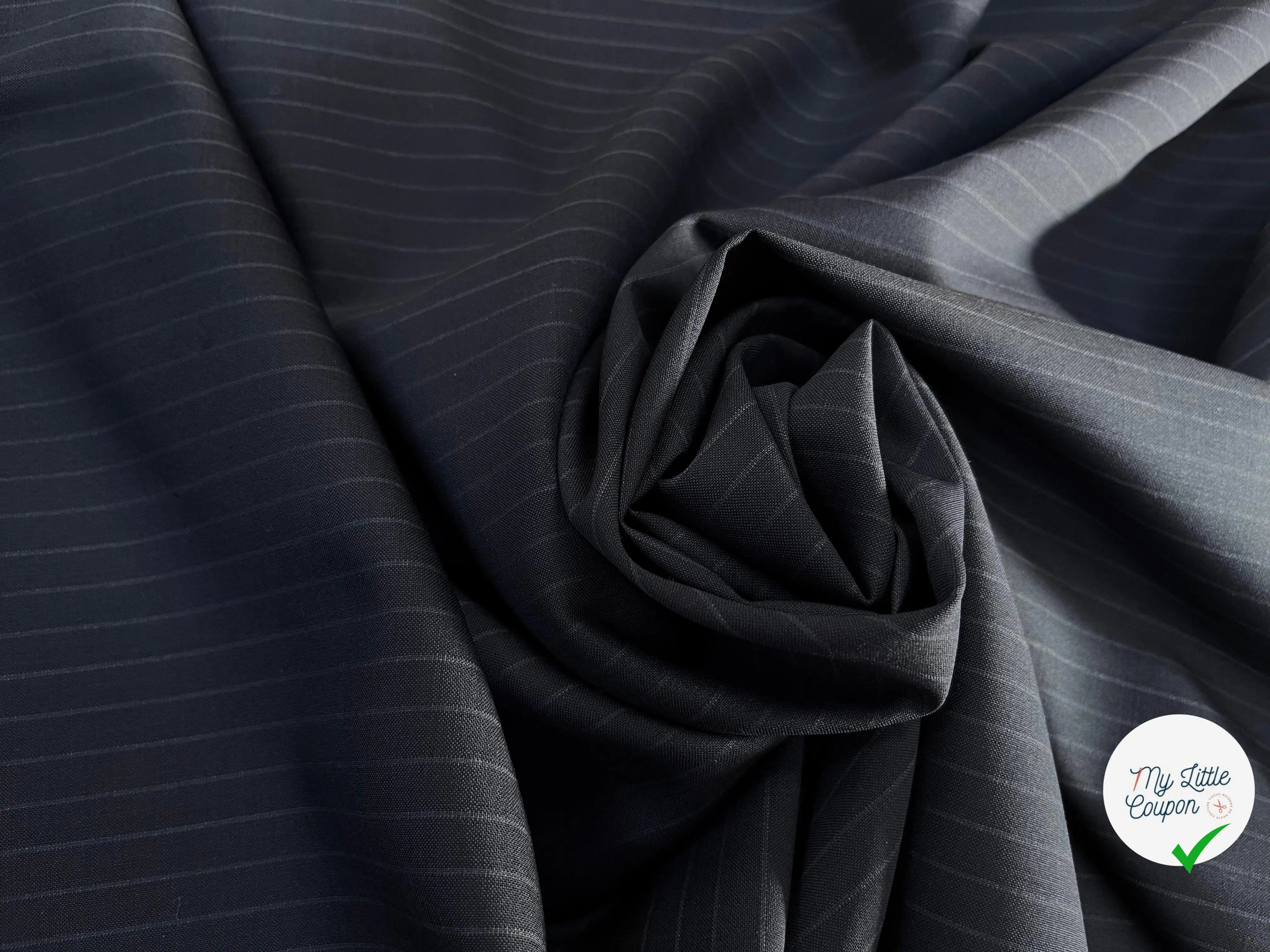 DRAPERIE LAINE FINES RAYURES BLEU MARINE STRETCH DEPERLANTE - My Little Coupon