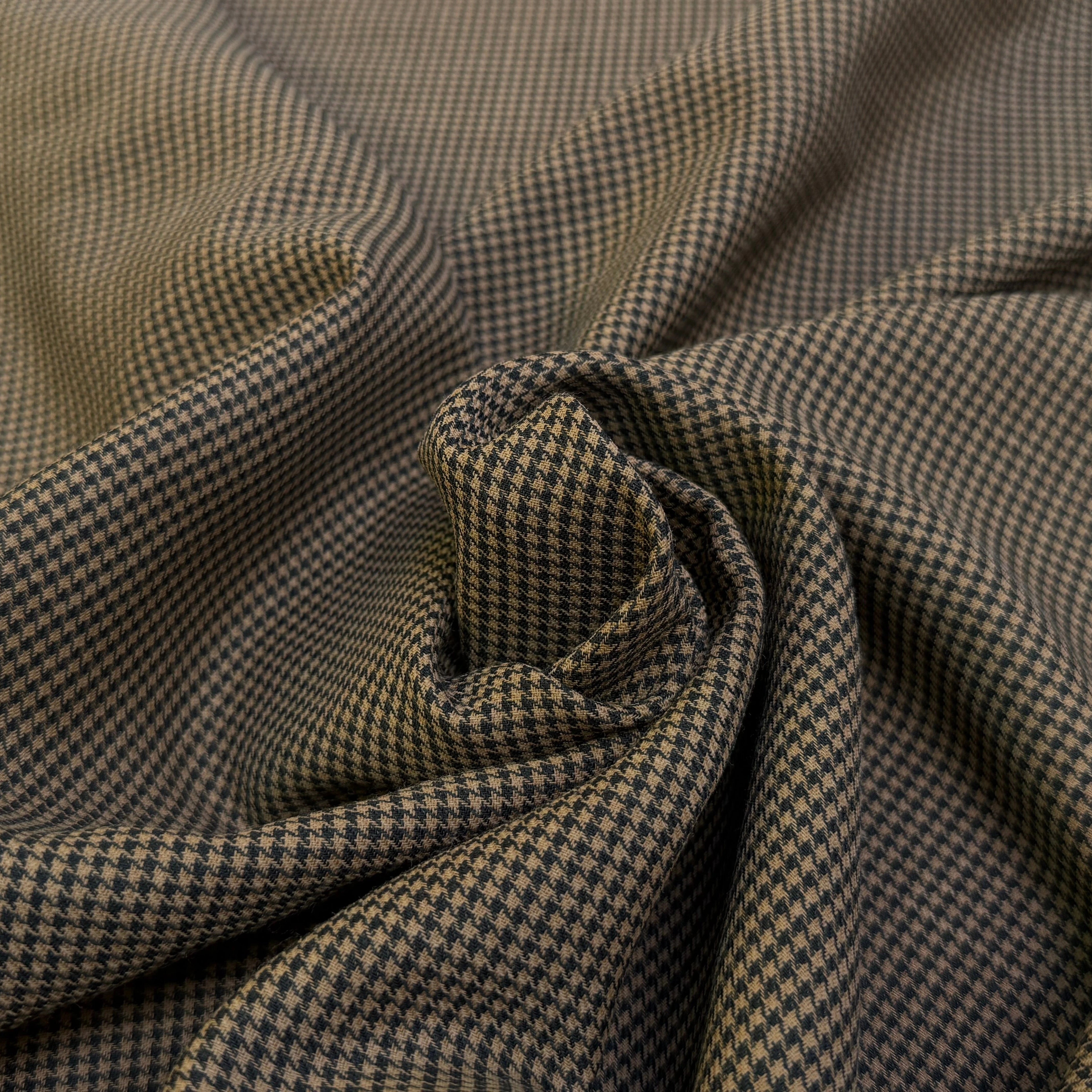 DRAPERIE POLYLAINE STRETCH PIED DE COQ MARRON NOIR - My Little Coupon