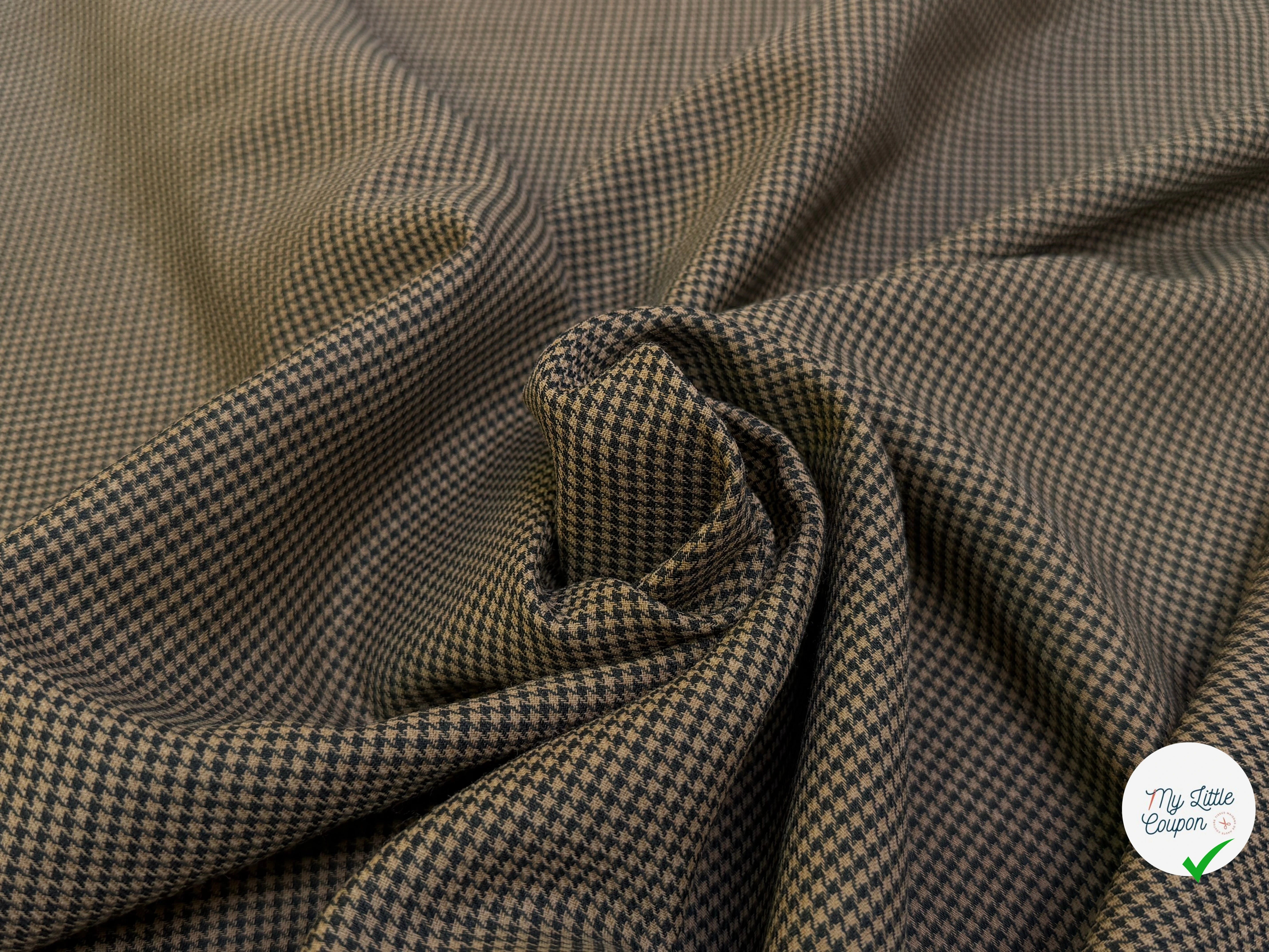 DRAPERIE POLYLAINE STRETCH PIED DE COQ MARRON NOIR - My Little Coupon