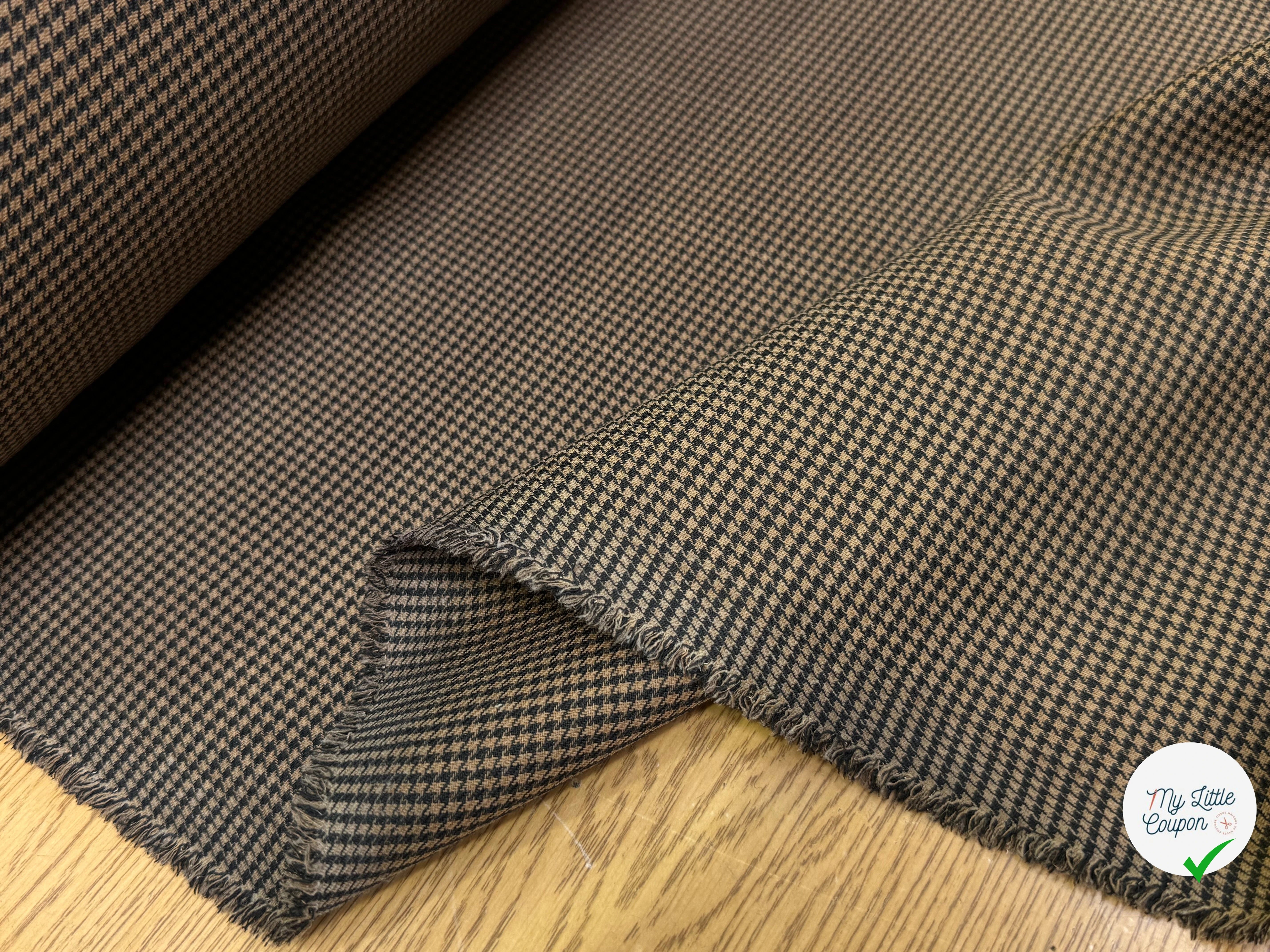DRAPERIE POLYLAINE STRETCH PIED DE COQ MARRON NOIR - My Little Coupon