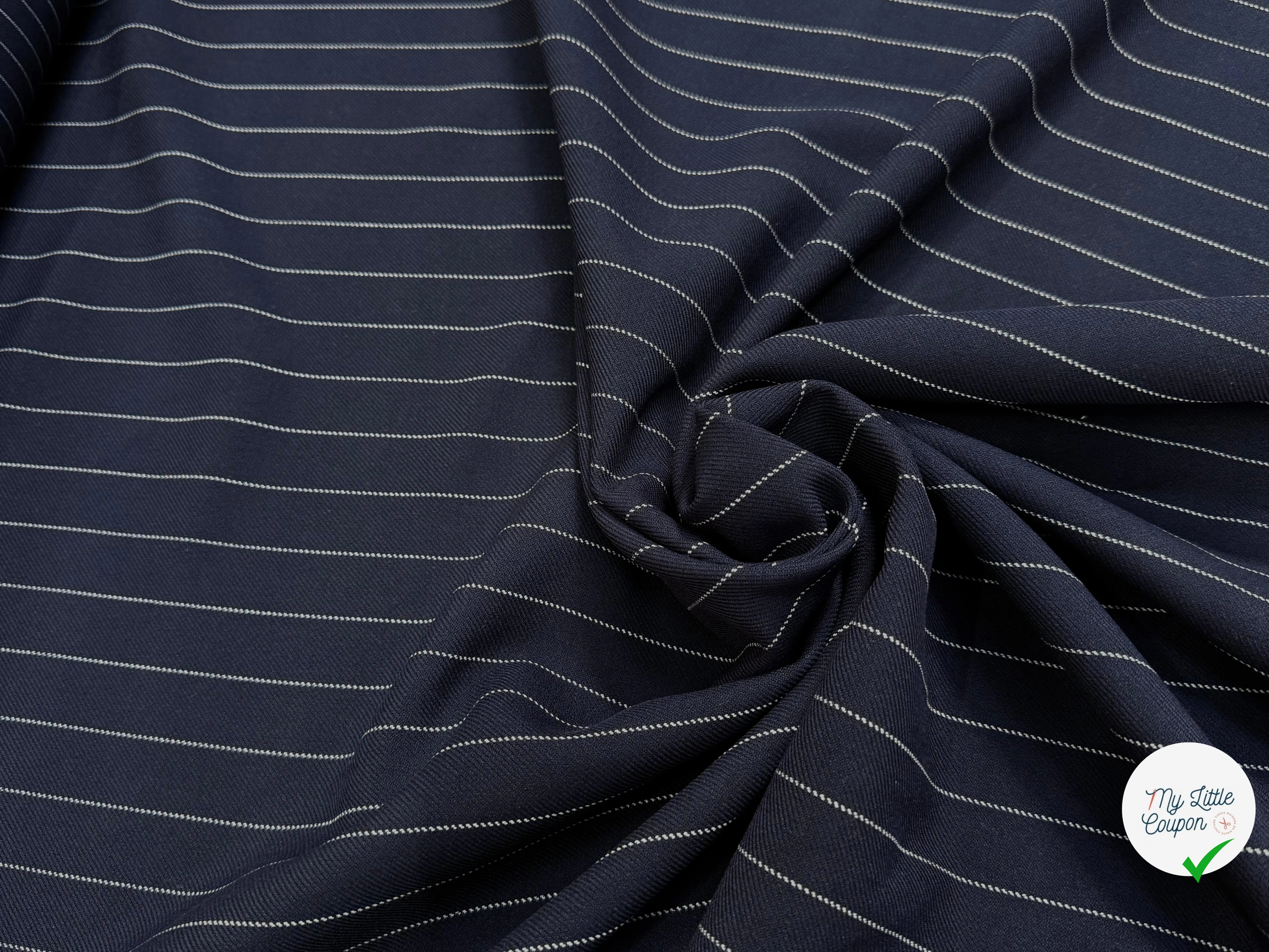 DRAPERIE POLYVISCOSE LOURDE STRETCH MARINE À RAYURES - My Little Coupon