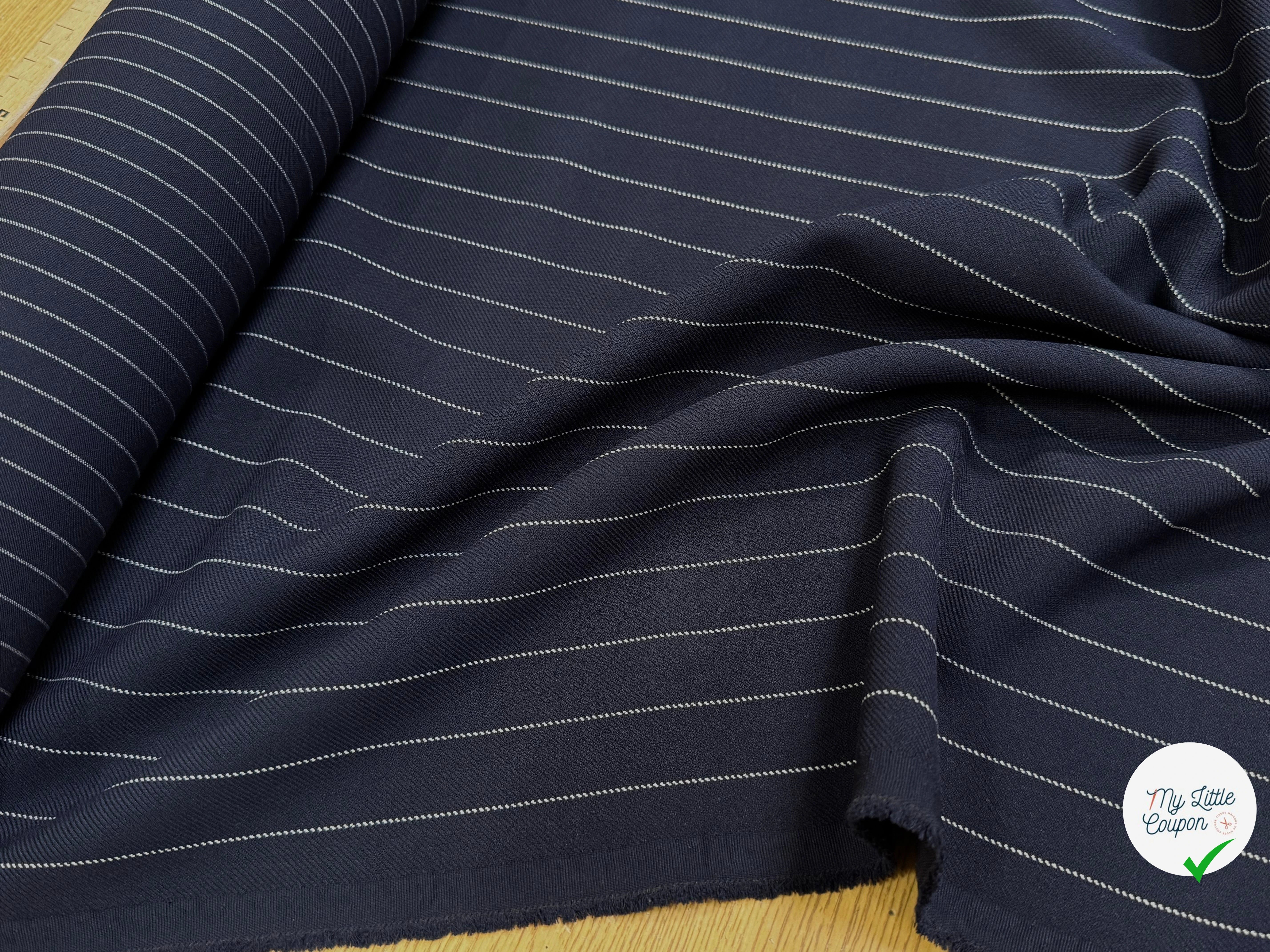 DRAPERIE POLYVISCOSE LOURDE STRETCH MARINE À RAYURES - My Little Coupon