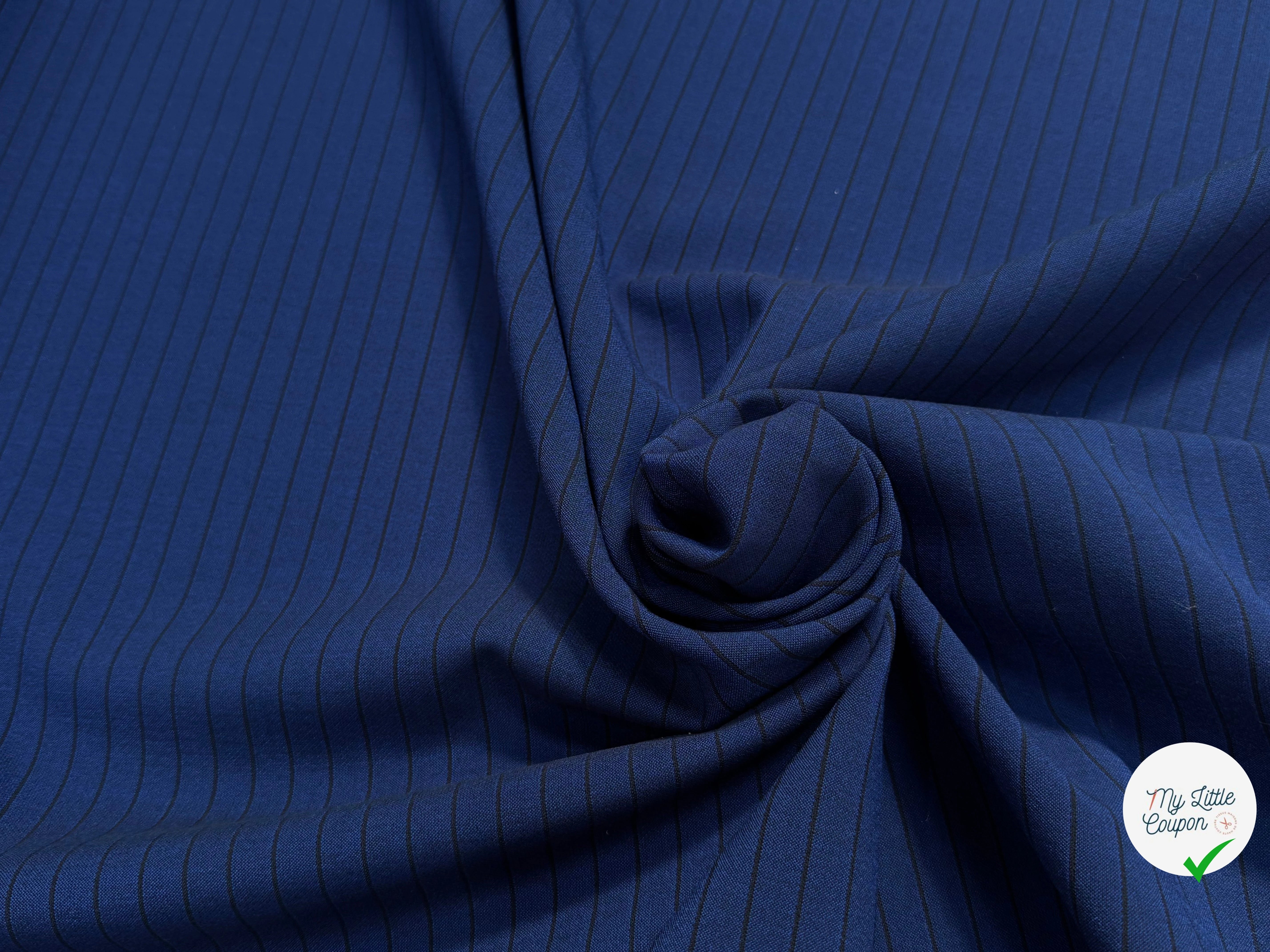DRAPERIE POLYVISCOSE LOURDE ULTRA STRETCH BLEU À RAYURES CHIC TENUE - My Little Coupon