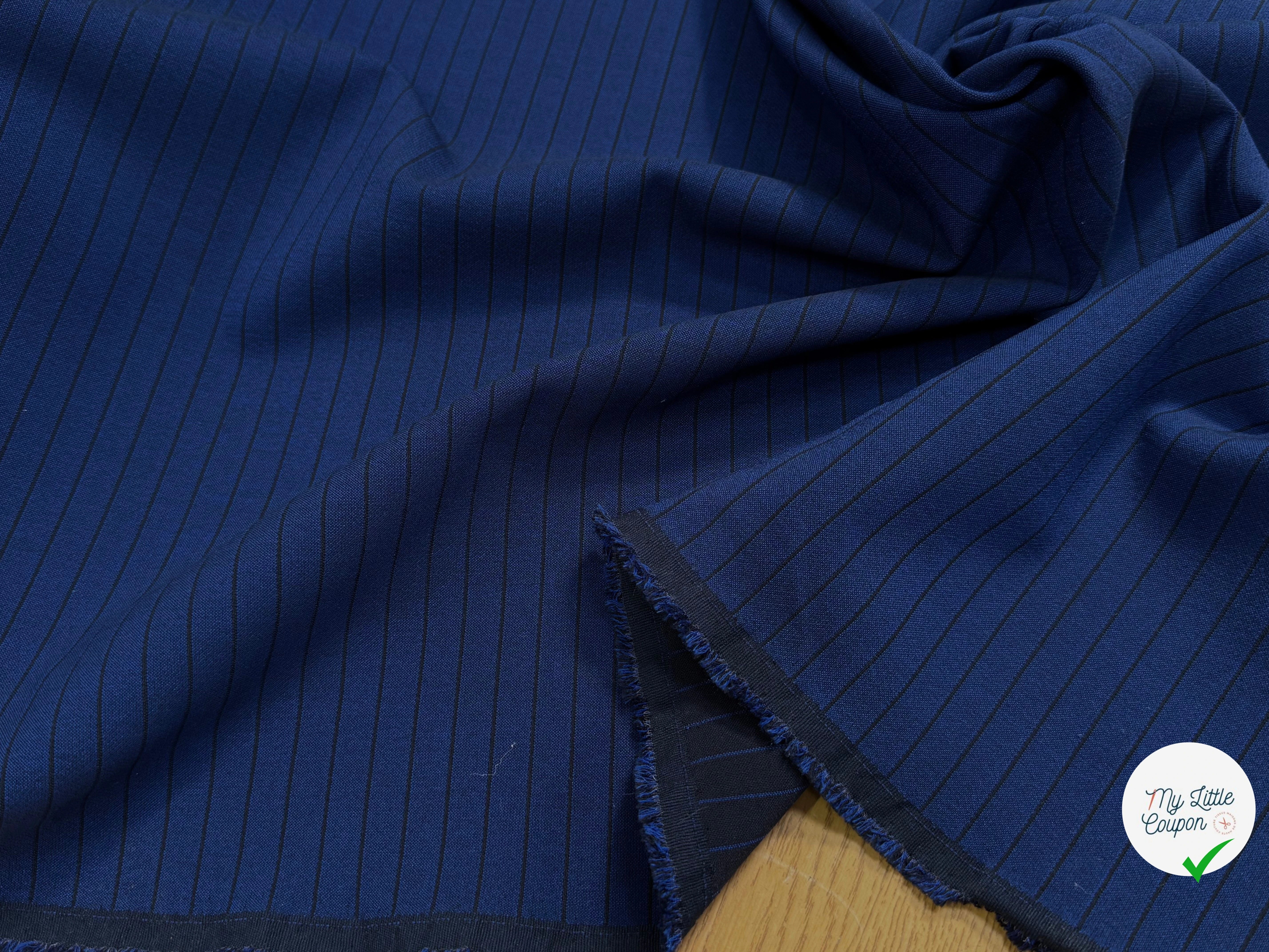 DRAPERIE POLYVISCOSE LOURDE ULTRA STRETCH BLEU À RAYURES CHIC TENUE - My Little Coupon