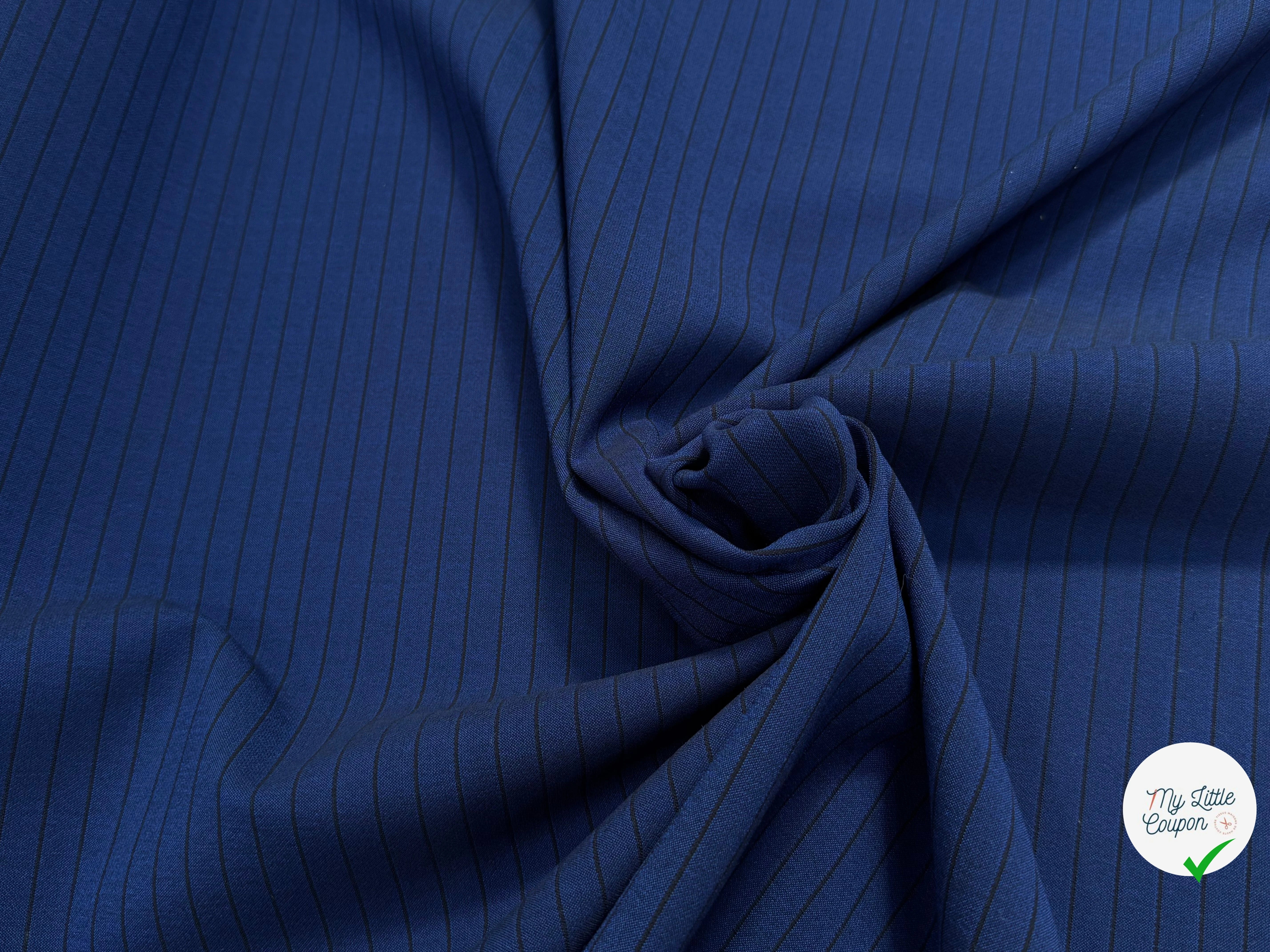 DRAPERIE POLYVISCOSE LOURDE ULTRA STRETCH BLEU À RAYURES CHIC TENUE - My Little Coupon