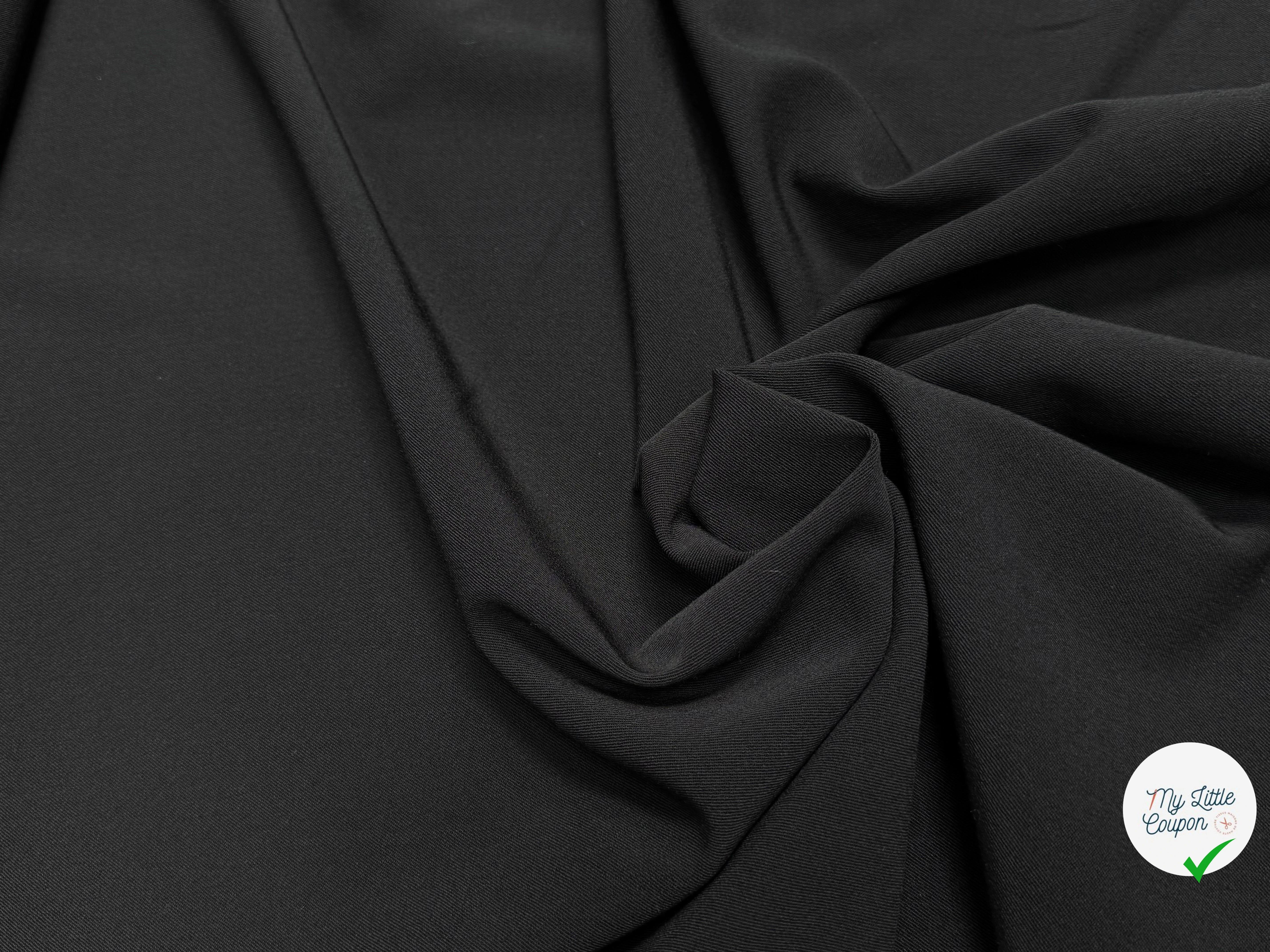 DRAPERIE SERGÉE POLYAINE NOIR 43% LAINE STRETCH - My Little Coupon