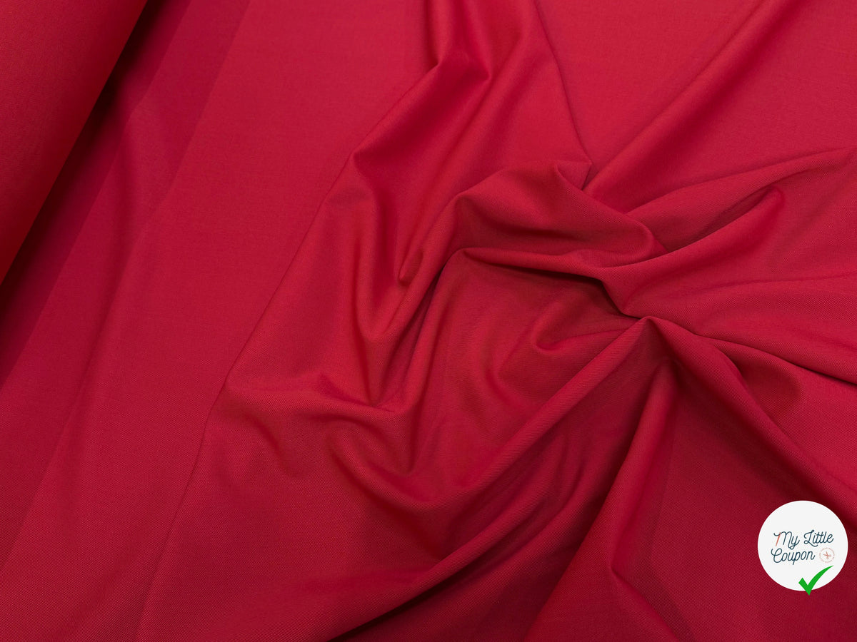 DRAPERIE SERGÉE POLYLAINE STRETCH CERISE NET - My Little Coupon