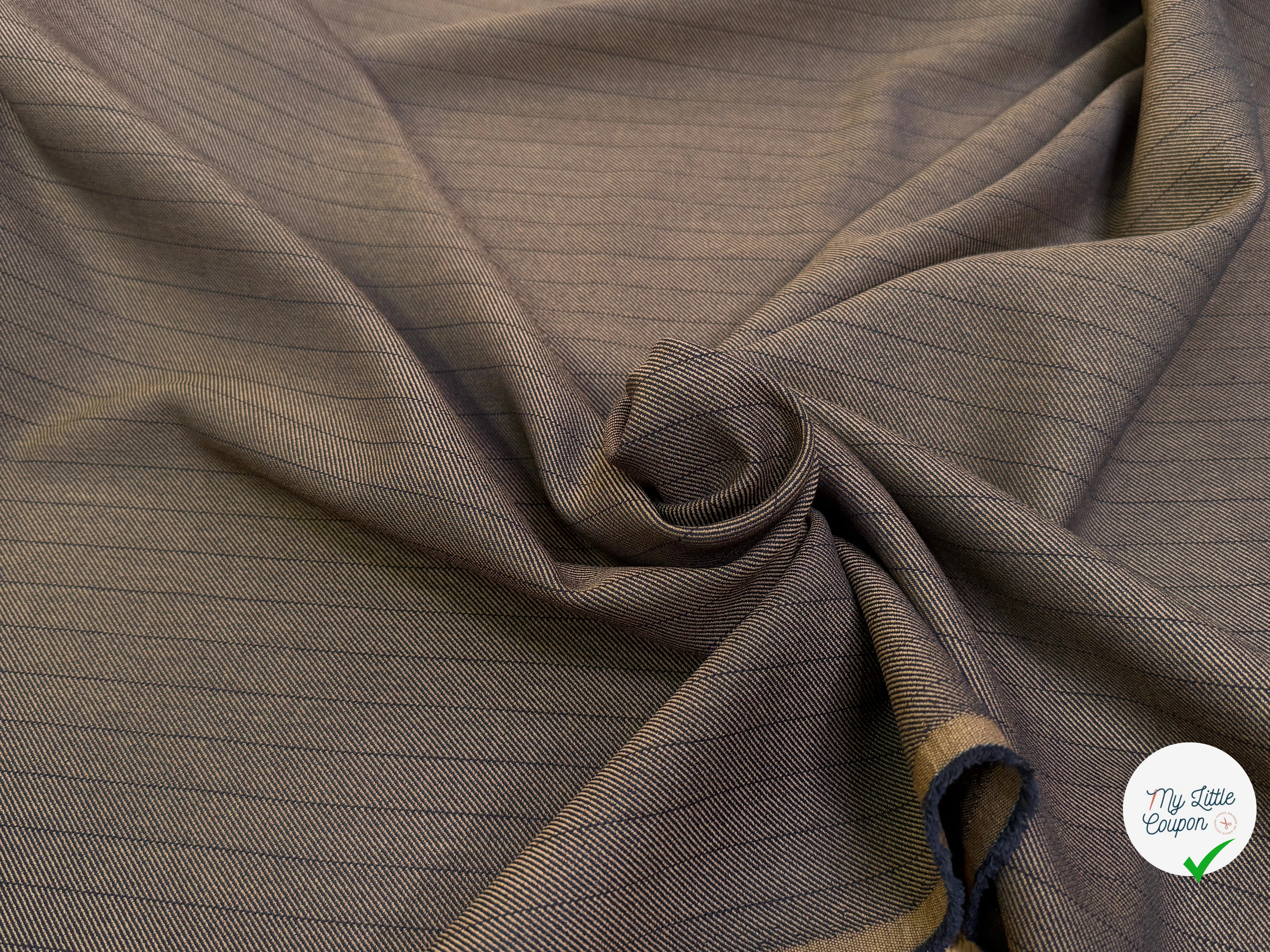 DRAPERIE SERGÉE STRETCH MARRON À RAYURES - My Little Coupon