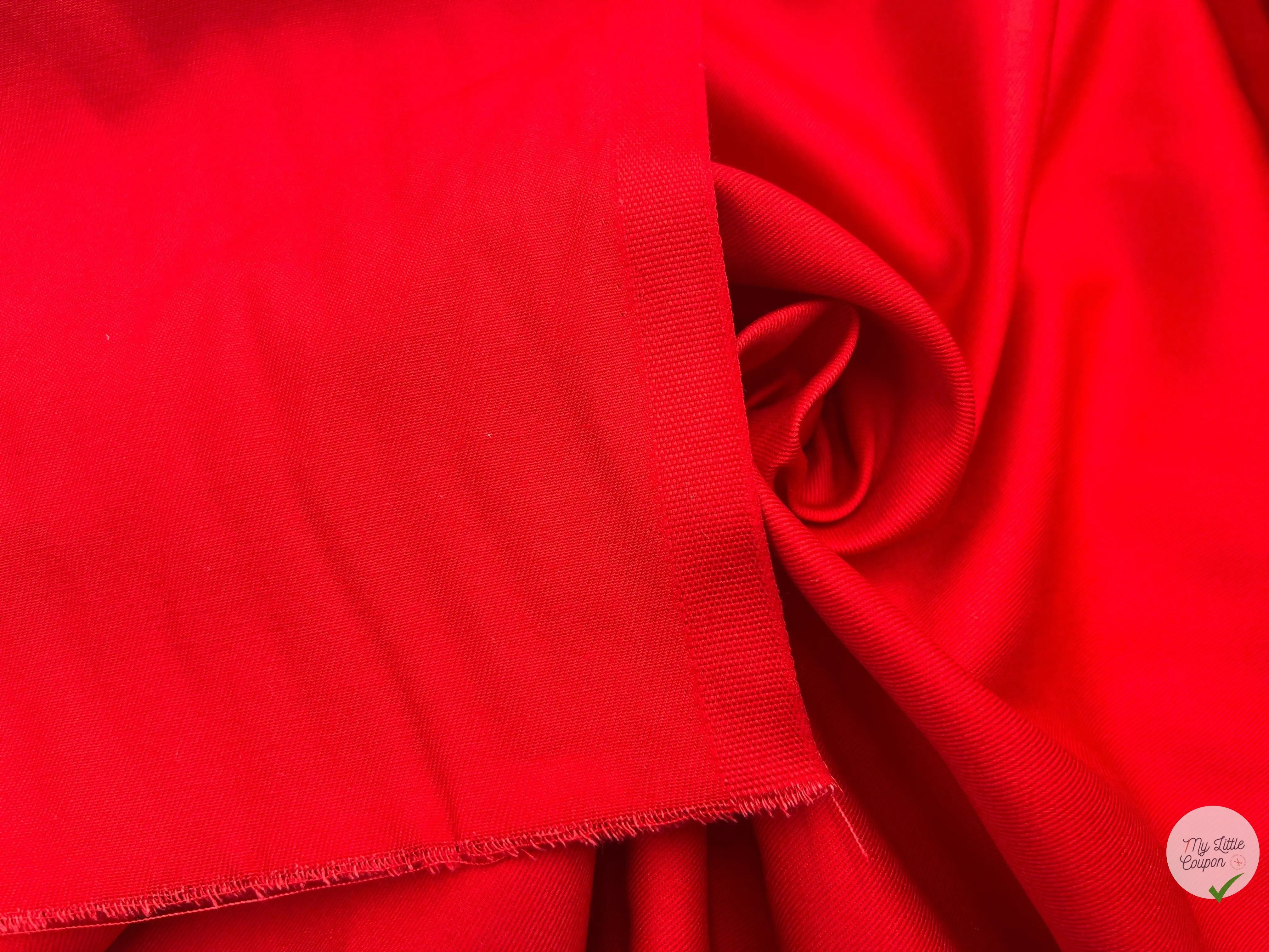 DRILL LÉGER ROUGE COQUELICOT QUALITÉ JAPON - coupon de tissu de 3 mètres - My Little Coupon - tissu - coudre