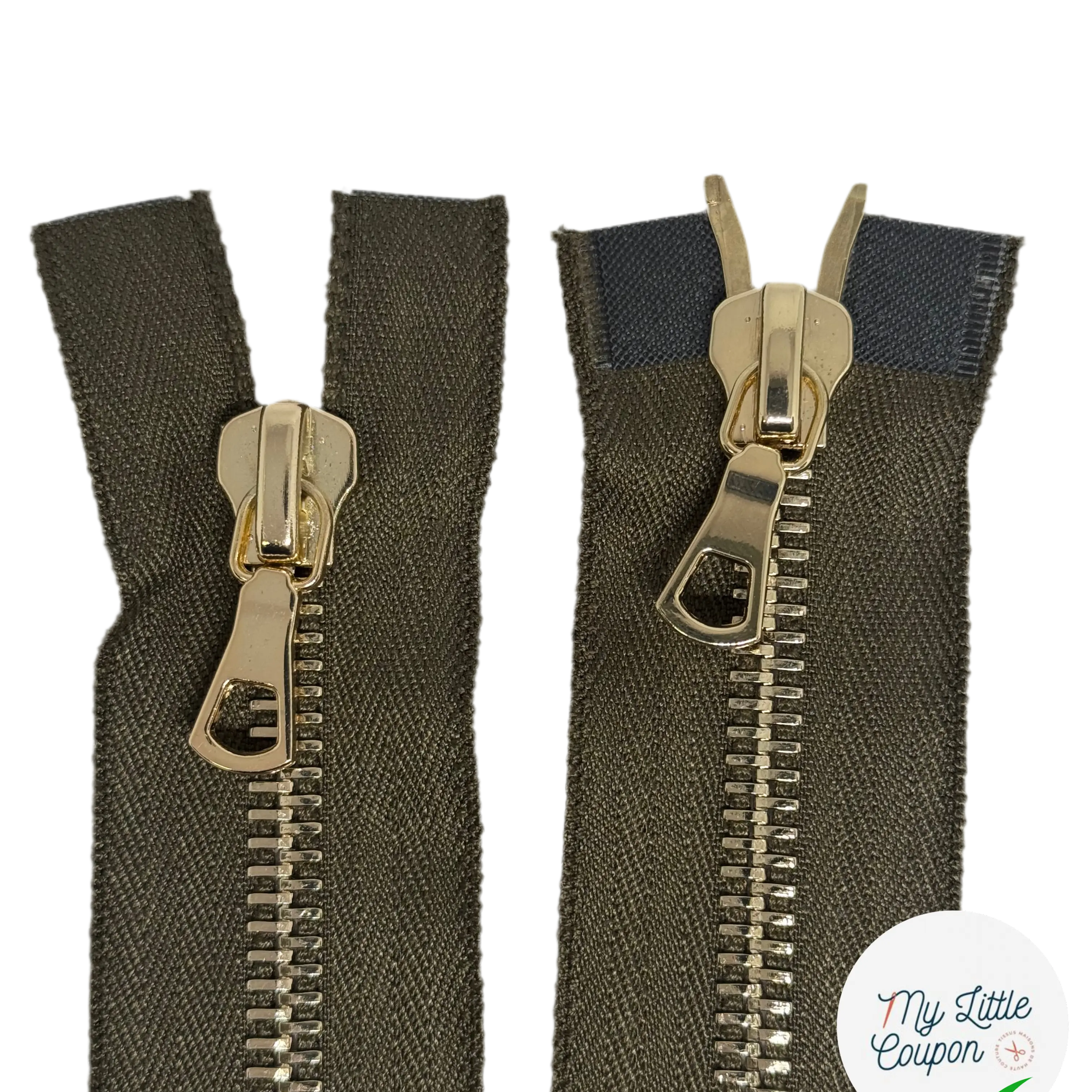 FERMETURE 2 CURSEURS VERT KAKI 90CM - My Little Coupon
