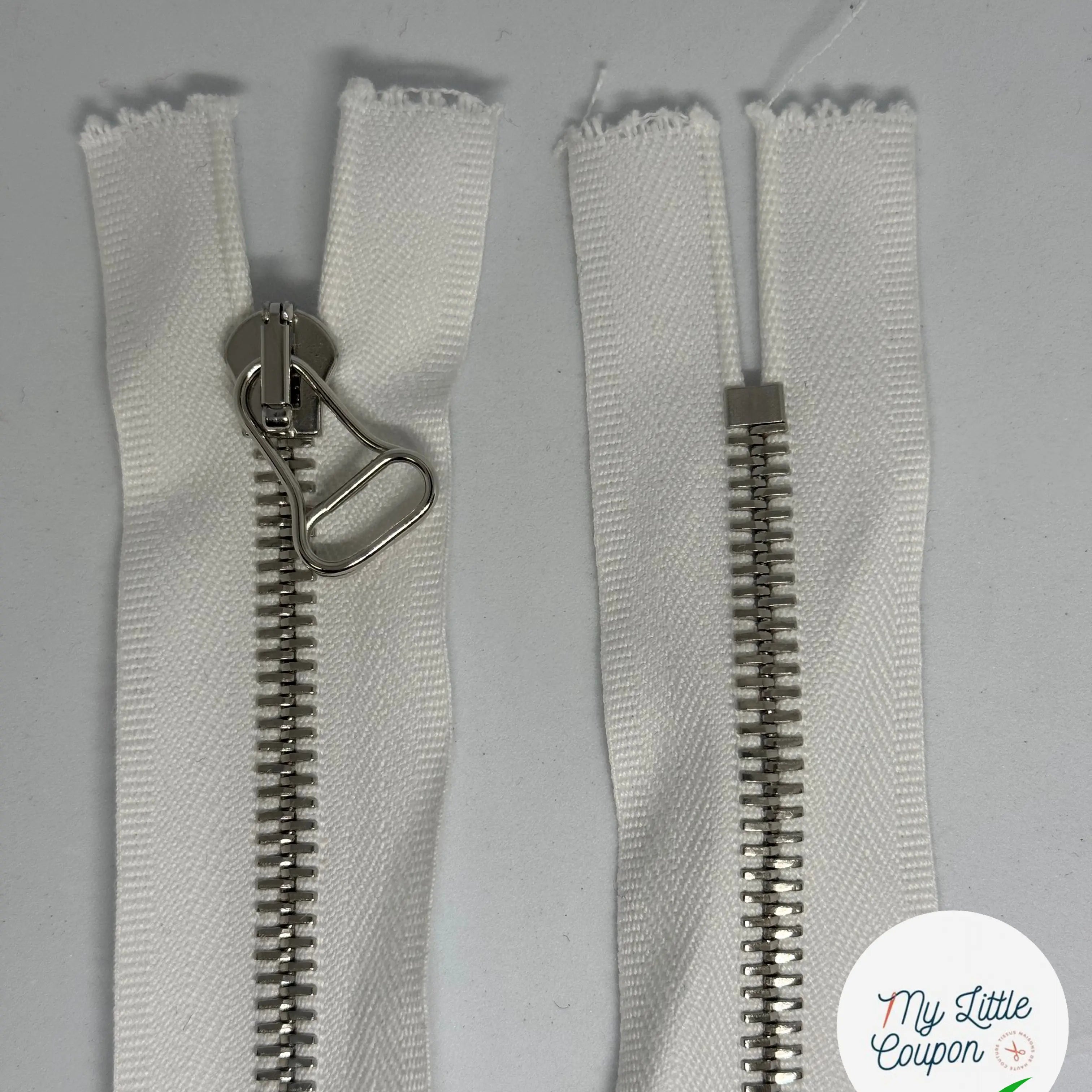 FERMETURE BLANCHE MÉTAL ARGENTÉ 43CM NON SÉPARABLE - My Little Coupon