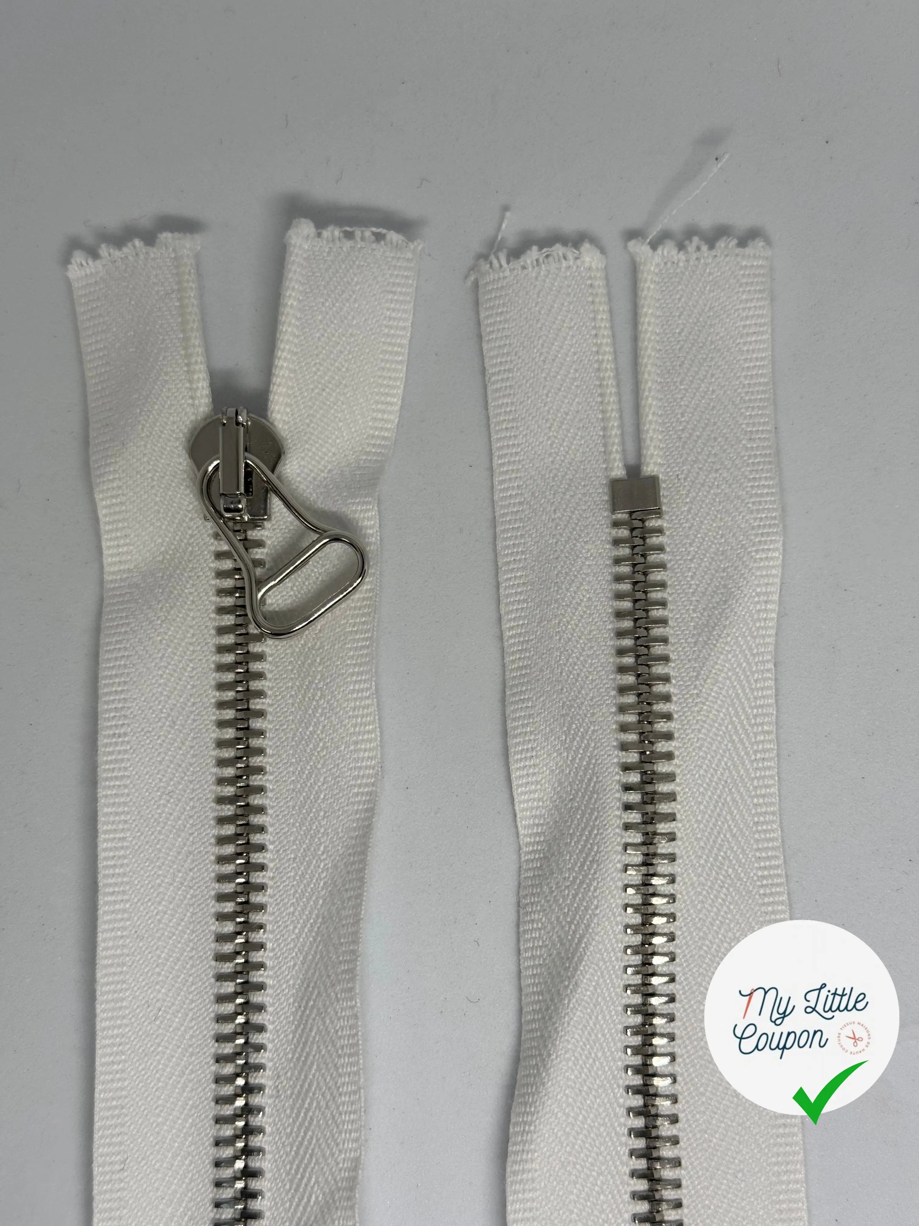 FERMETURE BLANCHE MÉTAL ARGENTÉ 43CM NON SÉPARABLE - My Little Coupon