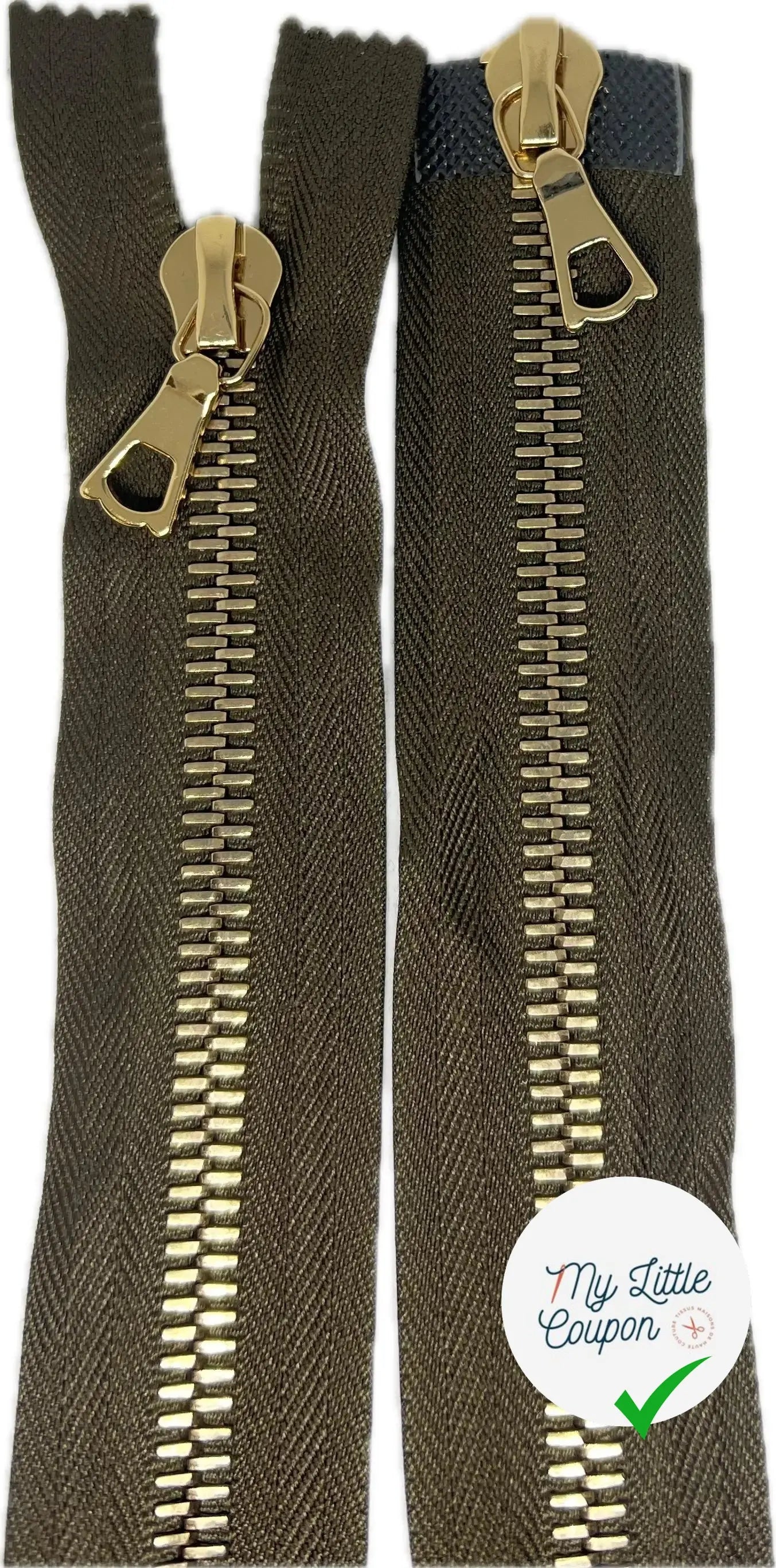 FERMETURE RIRI MÉTAL DORÉ DOUBLE VOIES 100CM M8 KAKI - My Little Coupon
