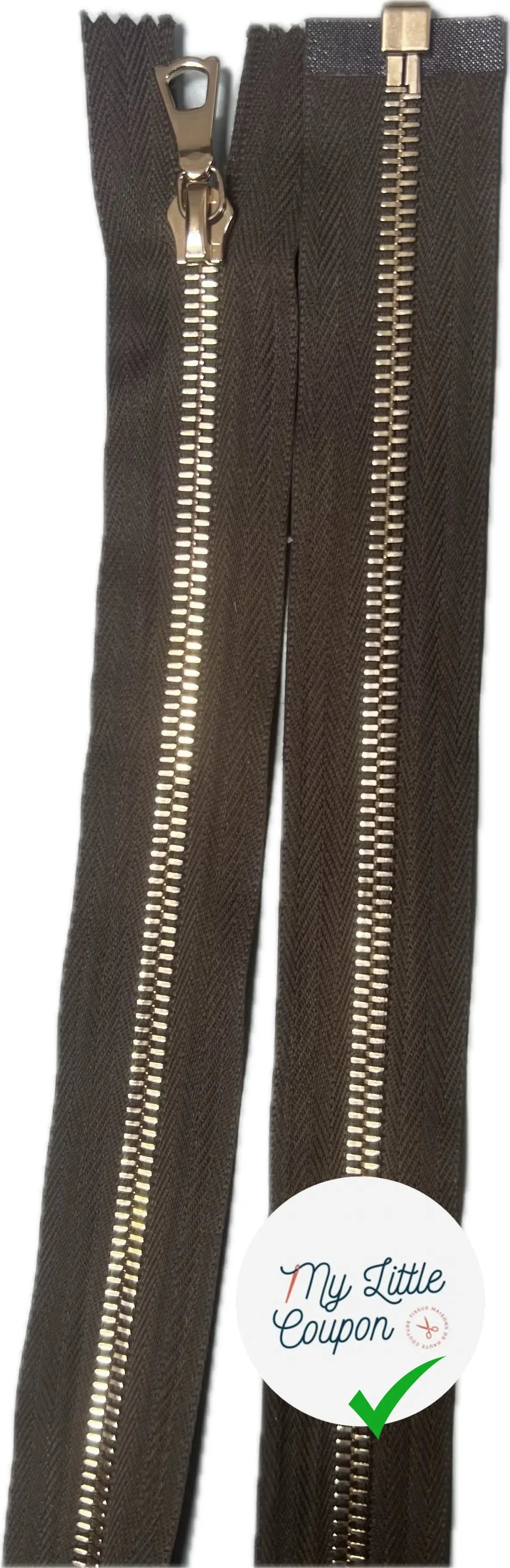 FERMETURE RIRI MÉTAL DORÉ SÉPARABLE 90CM M6 KAKI MARONNÉ - My Little Coupon