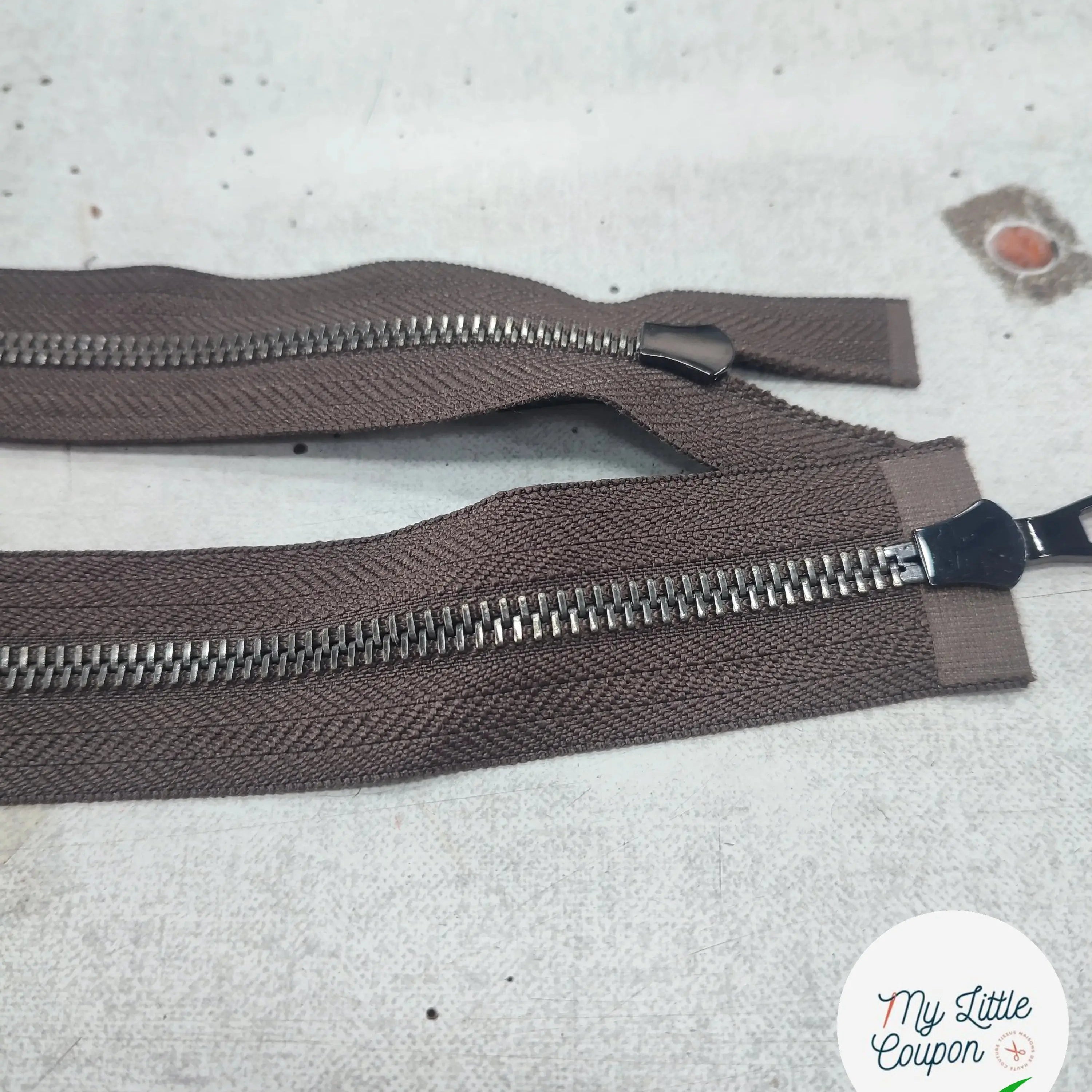 FERMETURE RIRI METAL NON SÉPARABLE DOUBLE ZIP 90CM MARRON FONCÉ - My Little Coupon