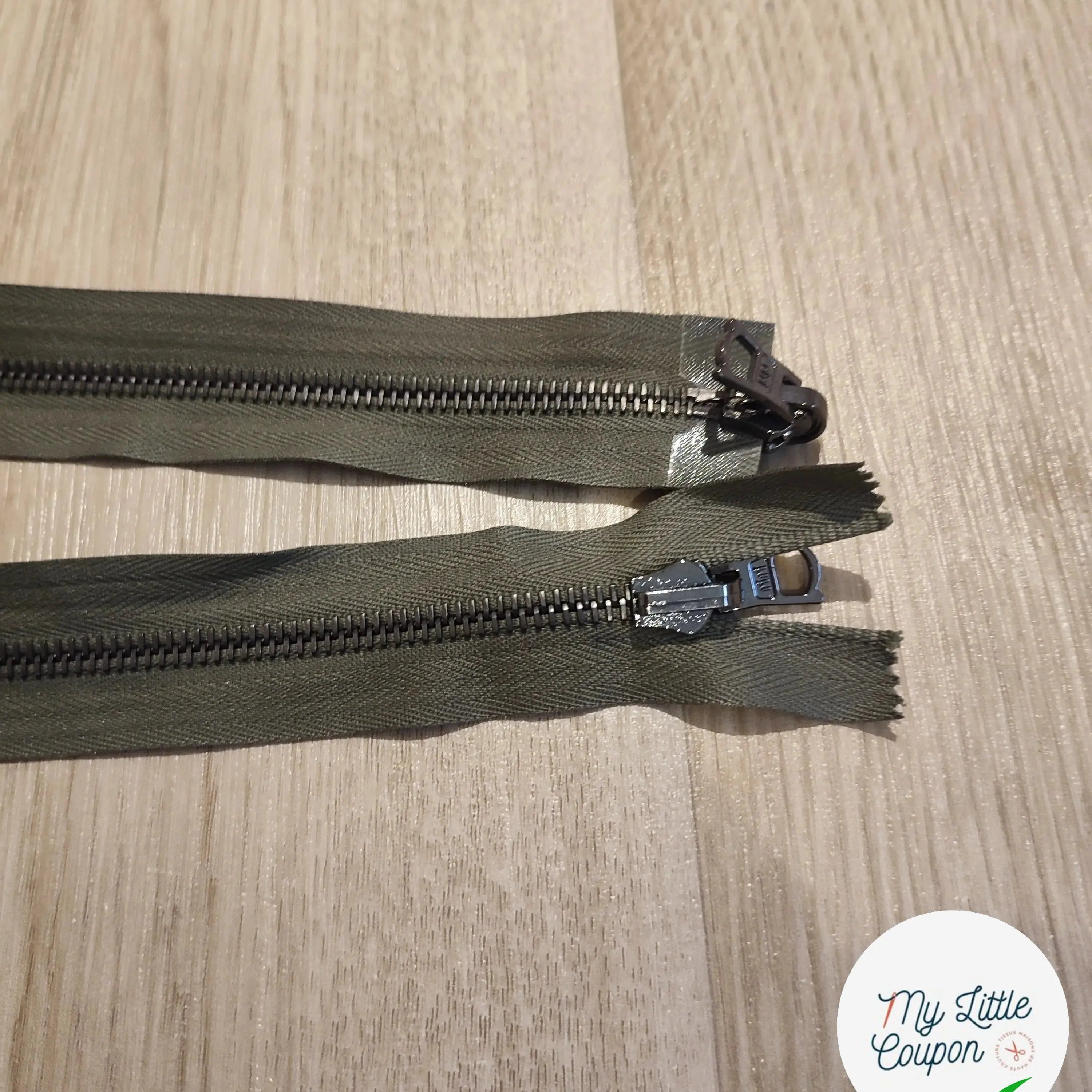 FERMETURE RIRI METAL NON SÉPARABLE DOUBLE CHEMINS RÉVERSIBLE 65CM VERT KAKI - My Little Coupon