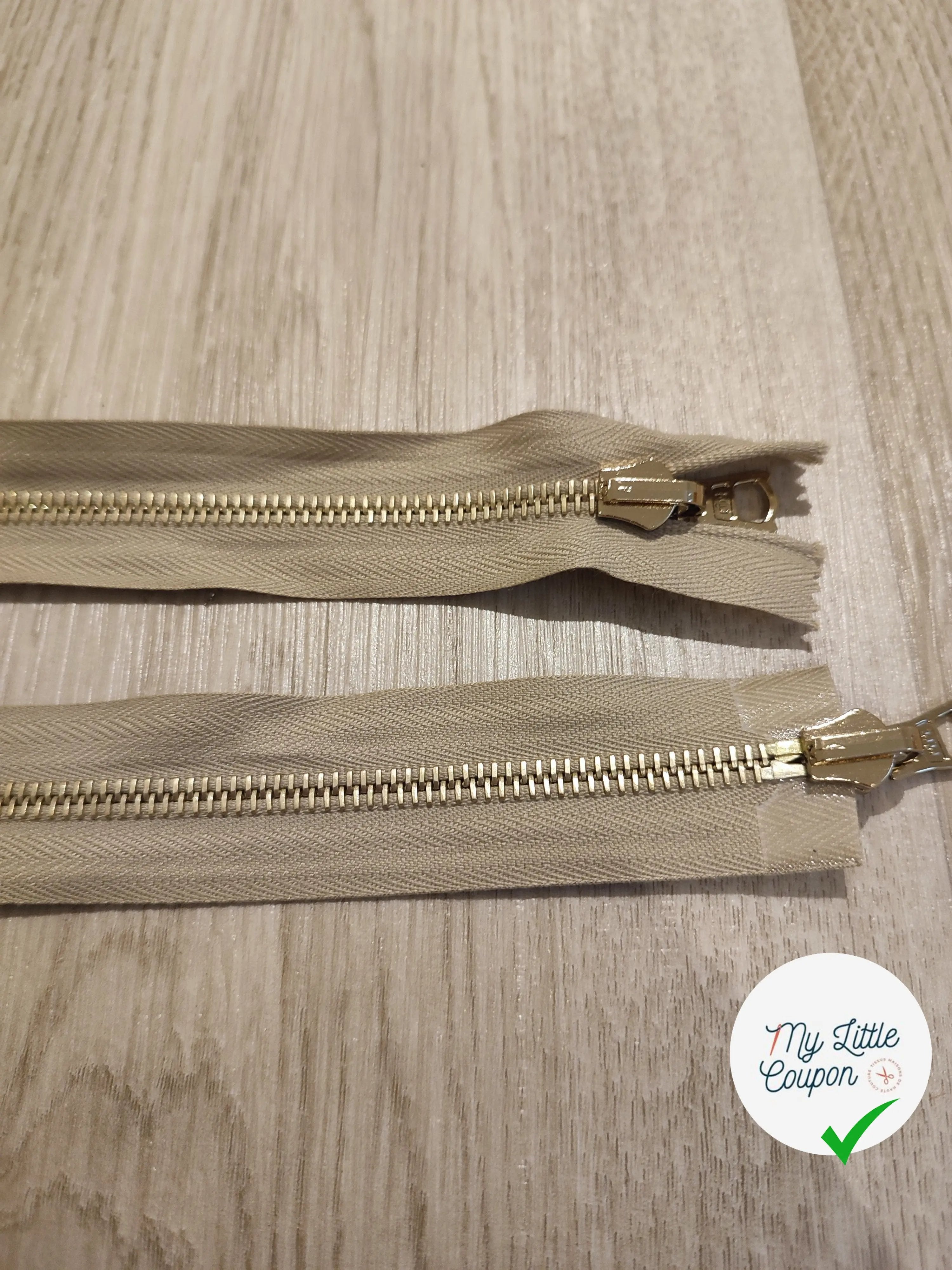FERMETURE RIRI METAL NON SÉPARABLE DOUBLE CHEMINS RÉVERSIBLE 90CM BEIGE FONCÉ - My Little Coupon