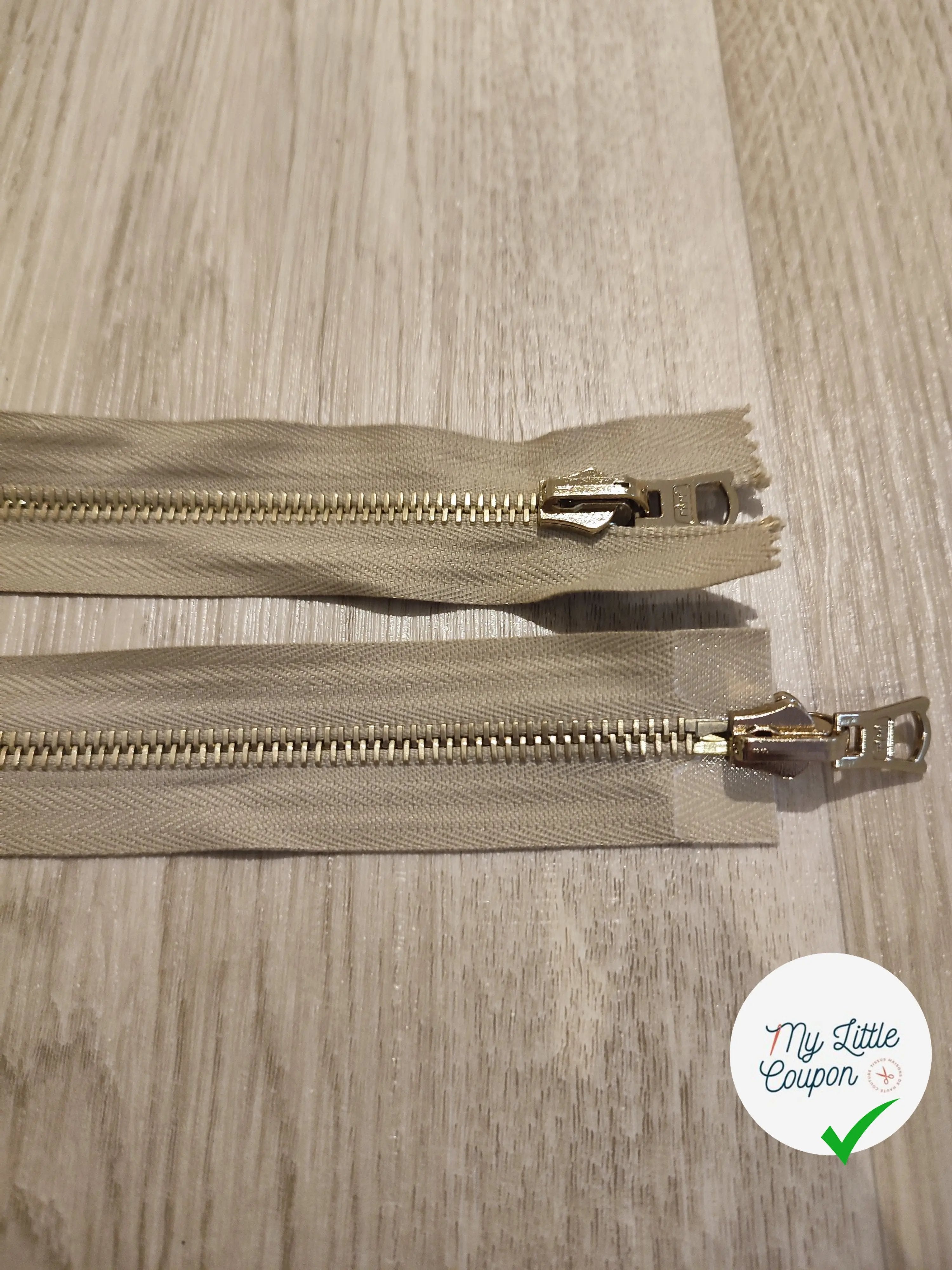 FERMETURE RIRI METAL NON SÉPARABLE DOUBLE CHEMINS RÉVERSIBLE 90CM BEIGE FONCÉ - My Little Coupon