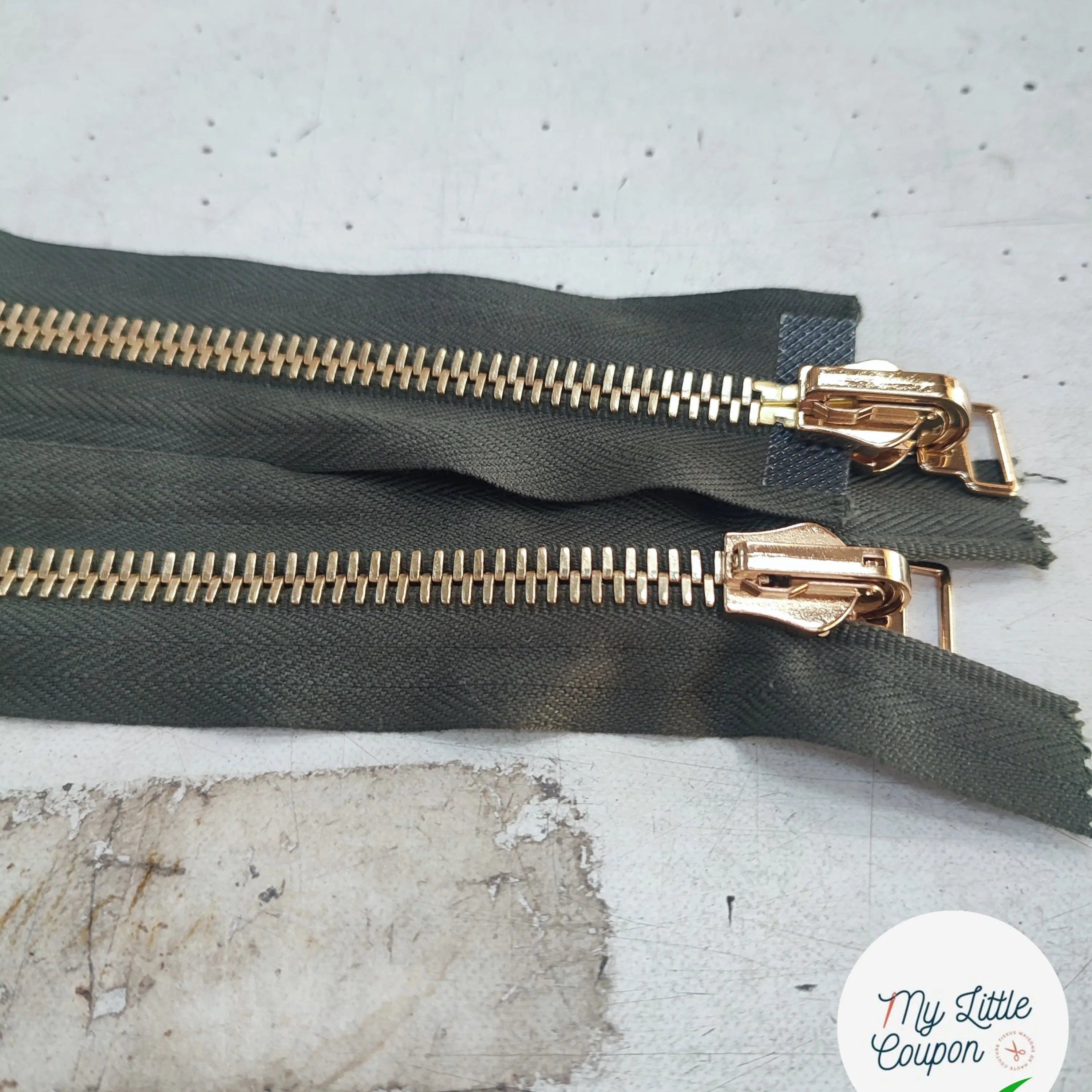 FERMETURE RIRI MÉTAL NON SÉPARABLE DOUBLE ZIP RÉVERSIBLE 98CM VERT KAKI - My Little Coupon