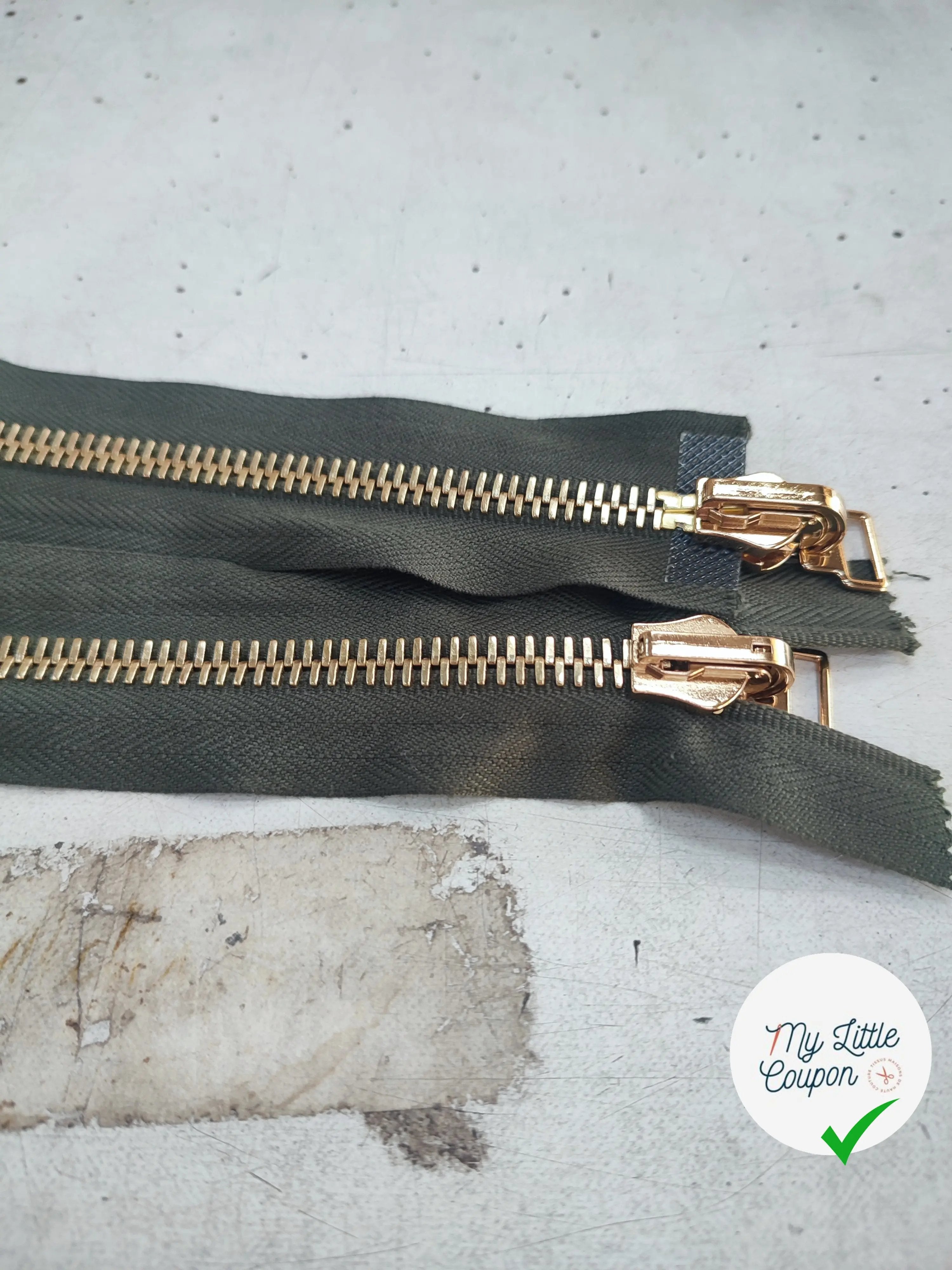 FERMETURE RIRI MÉTAL NON SÉPARABLE DOUBLE ZIP RÉVERSIBLE 98CM VERT KAKI - My Little Coupon