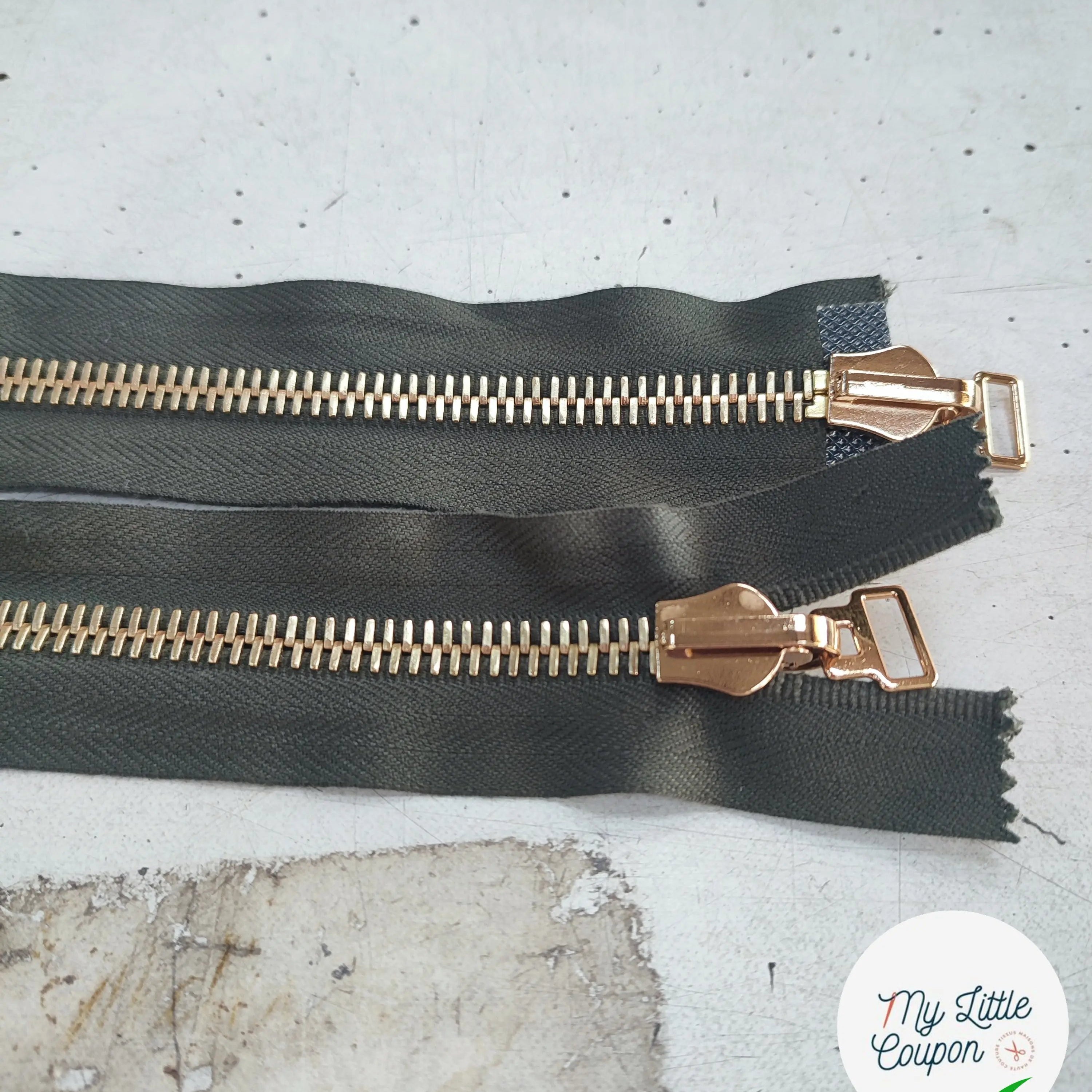 FERMETURE RIRI MÉTAL NON SÉPARABLE DOUBLE ZIP RÉVERSIBLE 98CM VERT KAKI - My Little Coupon