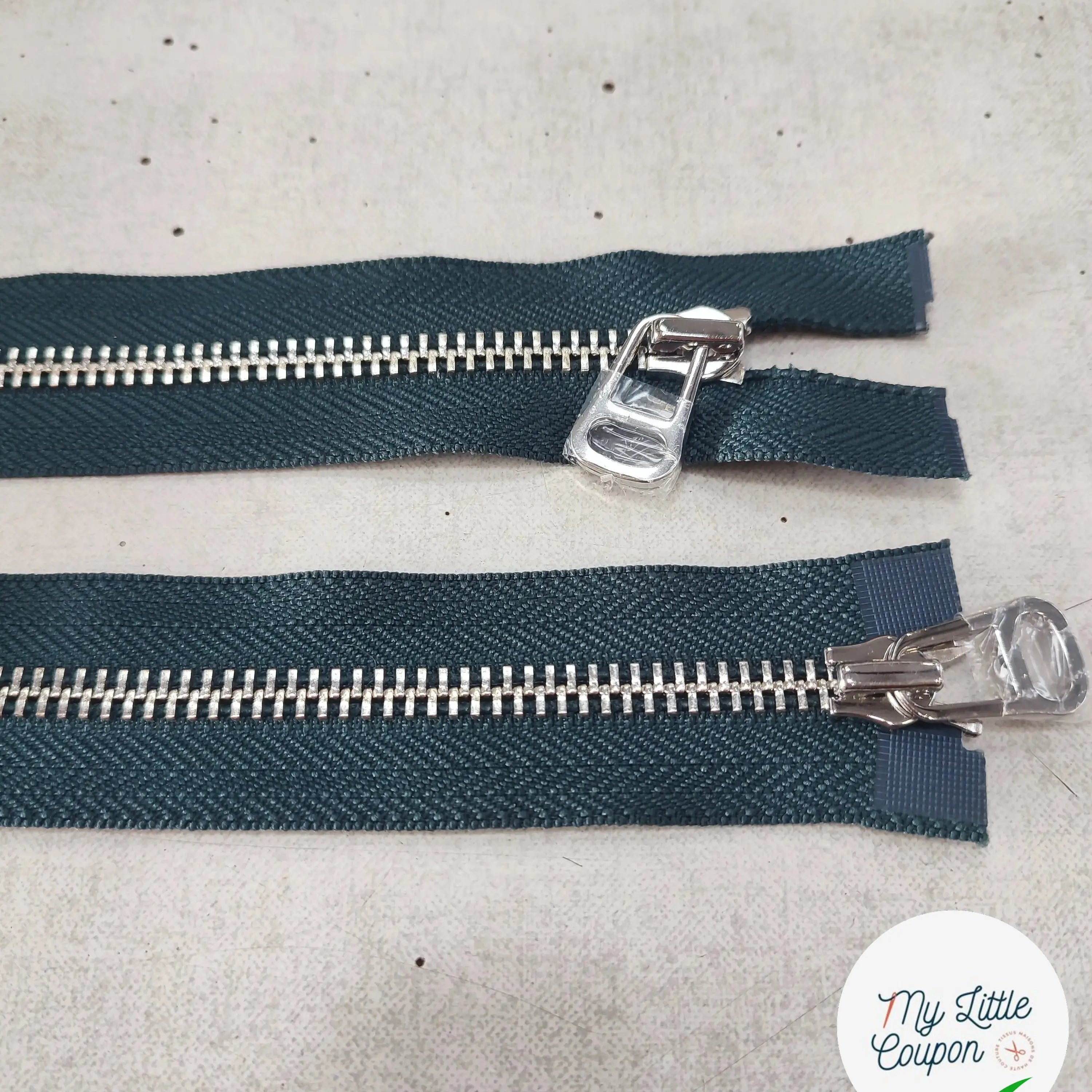 FERMETURE RIRI METAL NON SÉPARABLE DOUBLE CHEMINS 100CM VERT BLEU FONCÉ - My Little Coupon