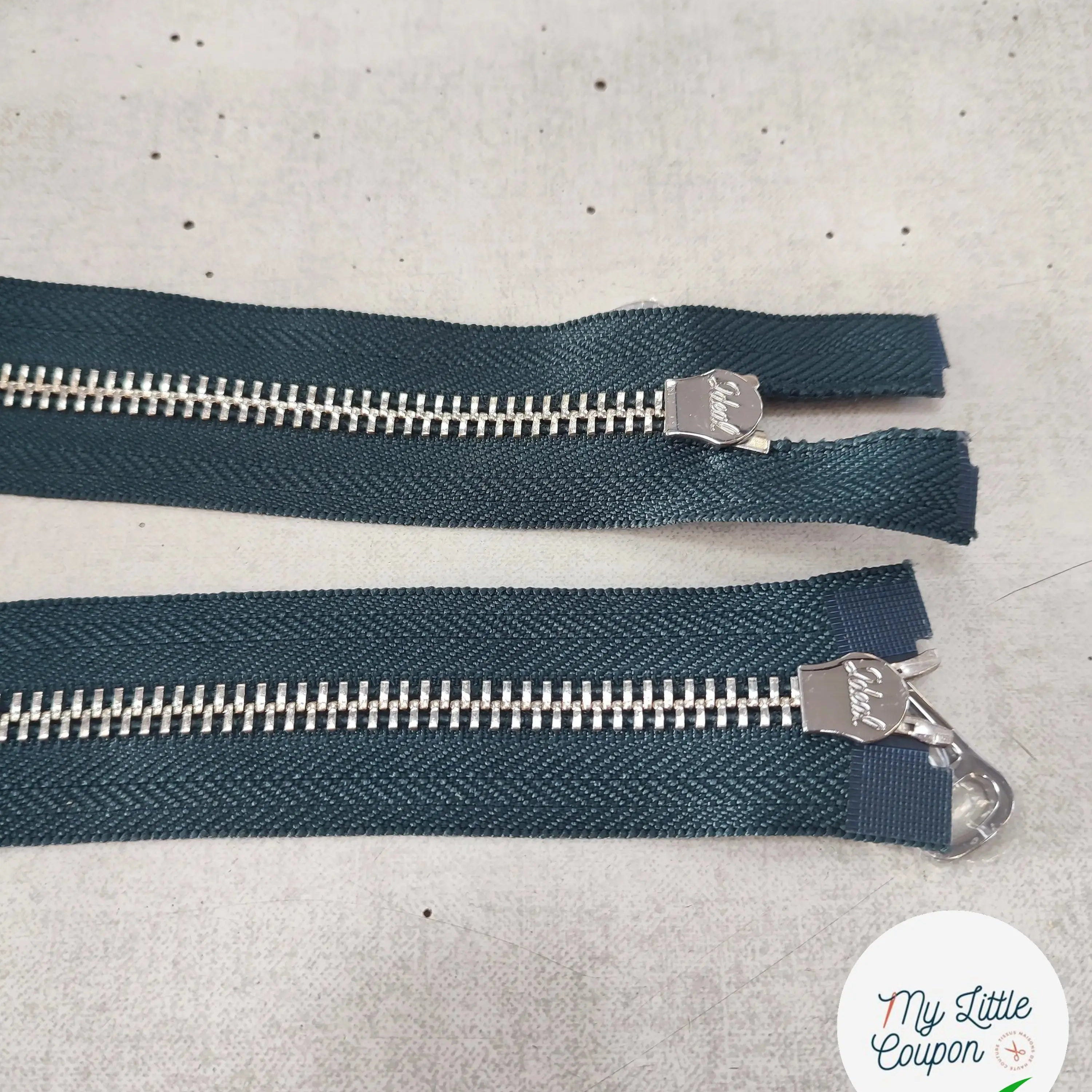 FERMETURE RIRI METAL NON SÉPARABLE DOUBLE CHEMINS 100CM VERT BLEU FONCÉ - My Little Coupon