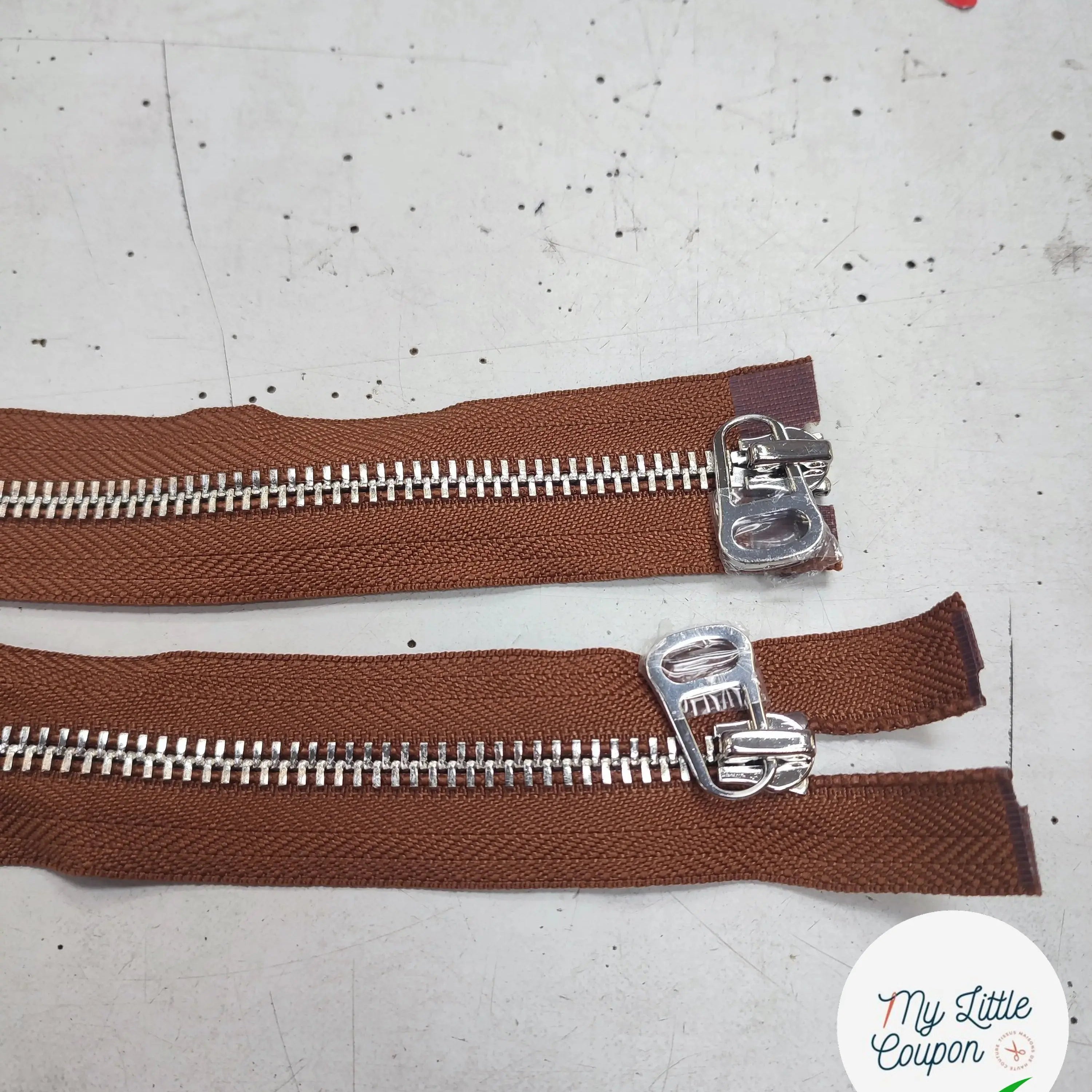 FERMETURE RIRI METAL NON SÉPARABLE DOUBLE CHEMINS 100CM MARRON - My Little Coupon