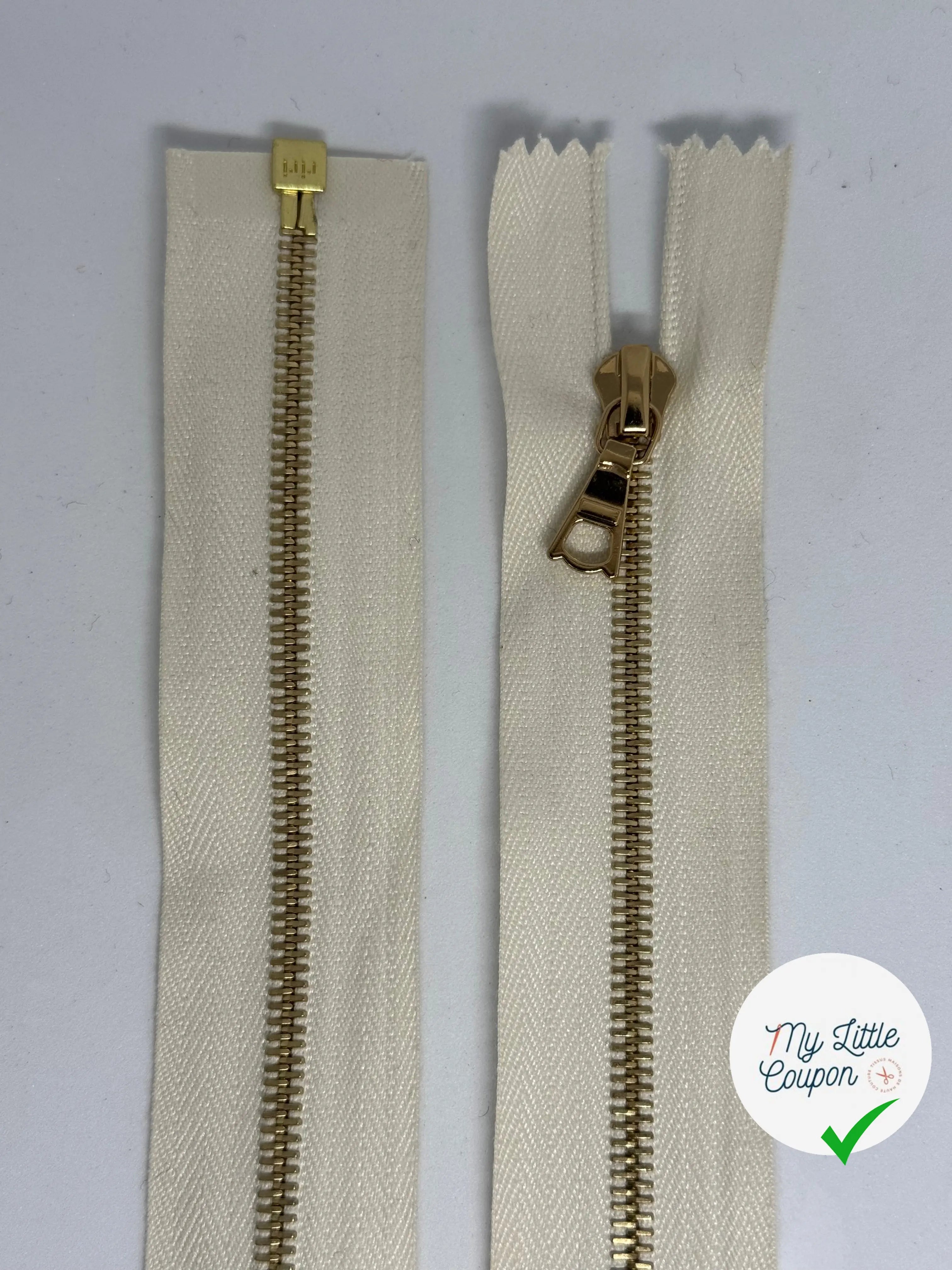 FERMETURE SÉPARABLE BEIGE MÉTAL DORÉ 93CM - My Little Coupon