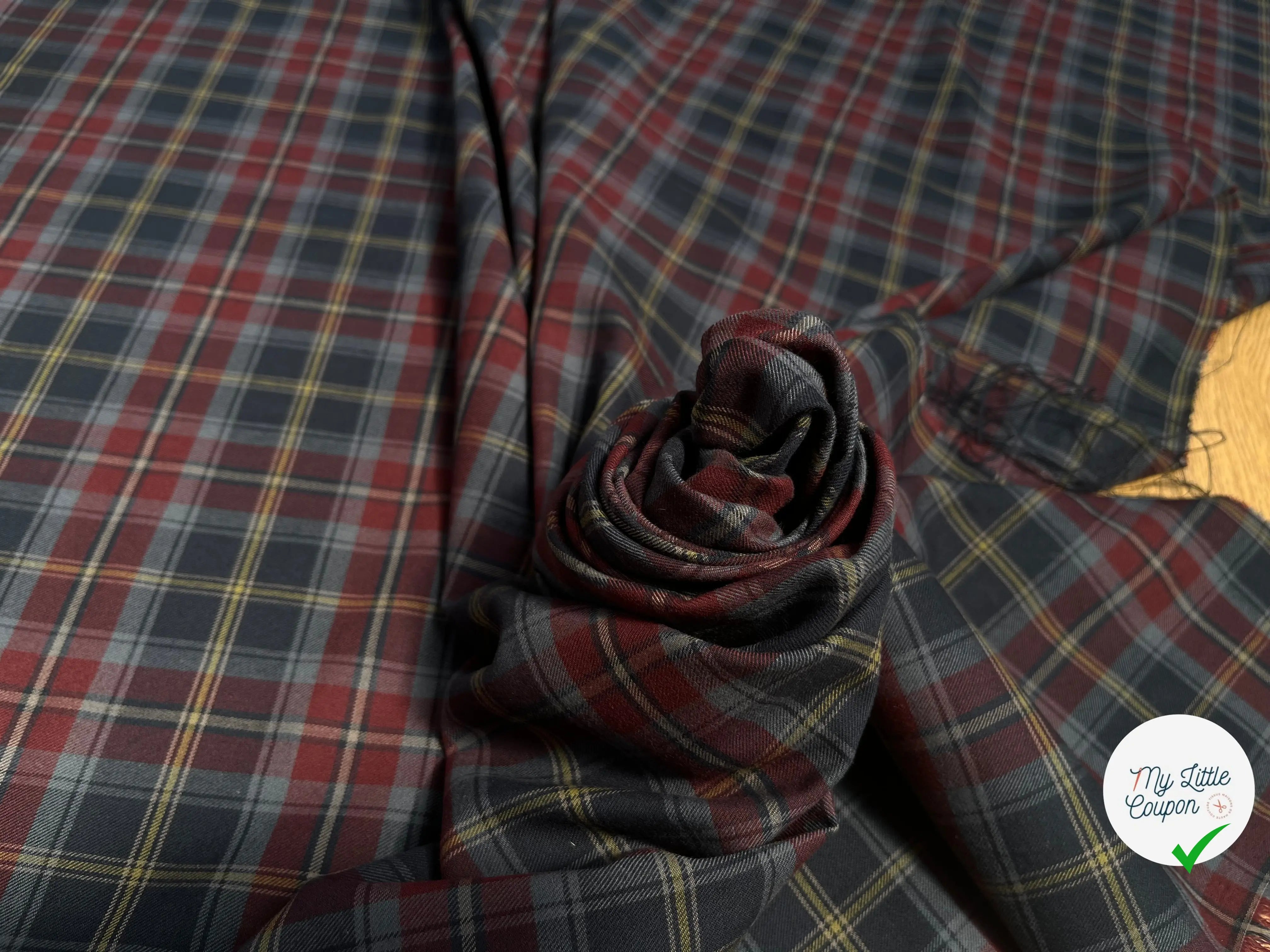 FLANELLE 100% COTON À CARREAUX ROUGE BLEU NUIT JAUNE GRIS - My Little Coupon