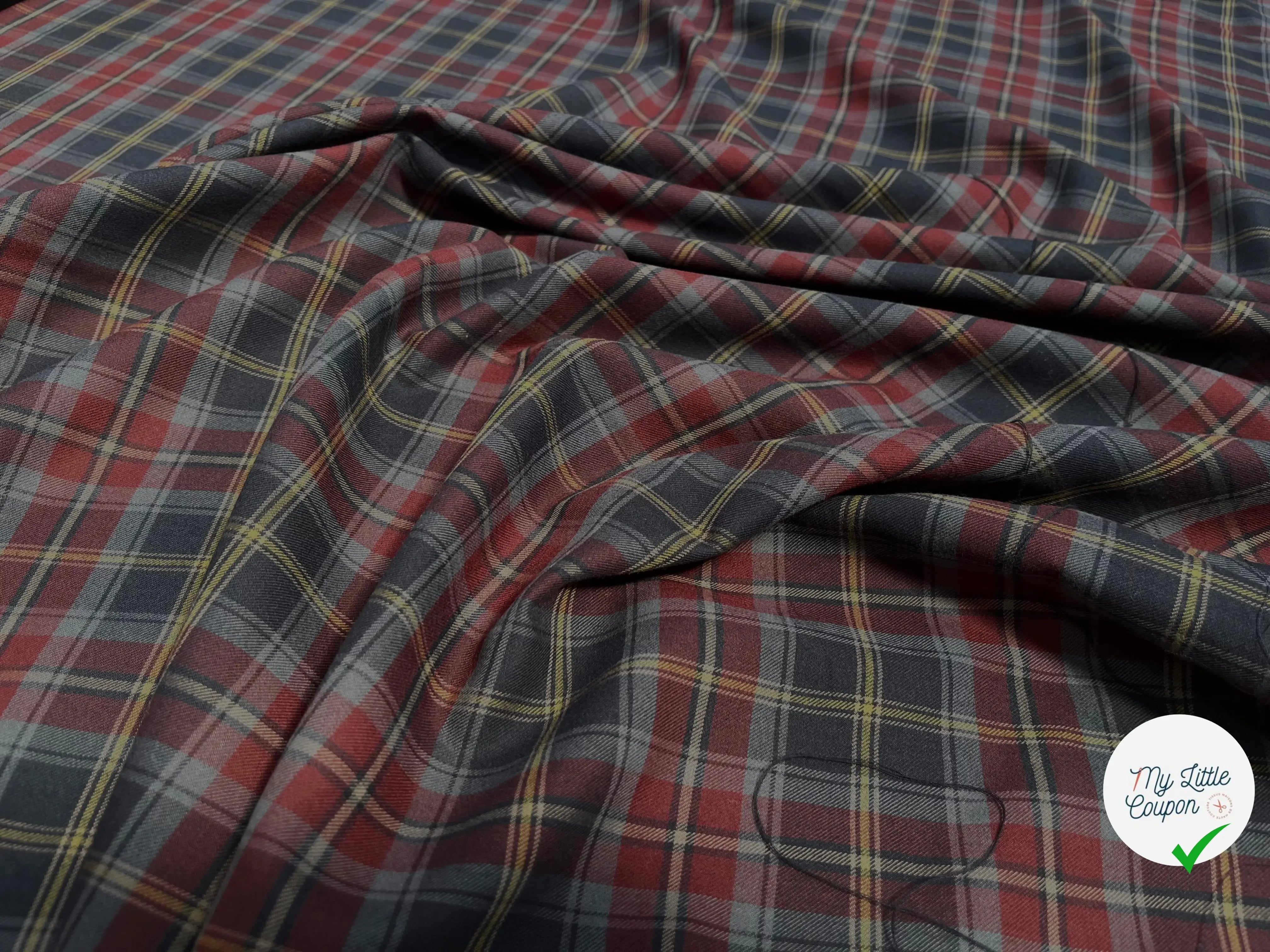 FLANELLE 100% COTON À CARREAUX ROUGE BLEU NUIT JAUNE GRIS - My Little Coupon