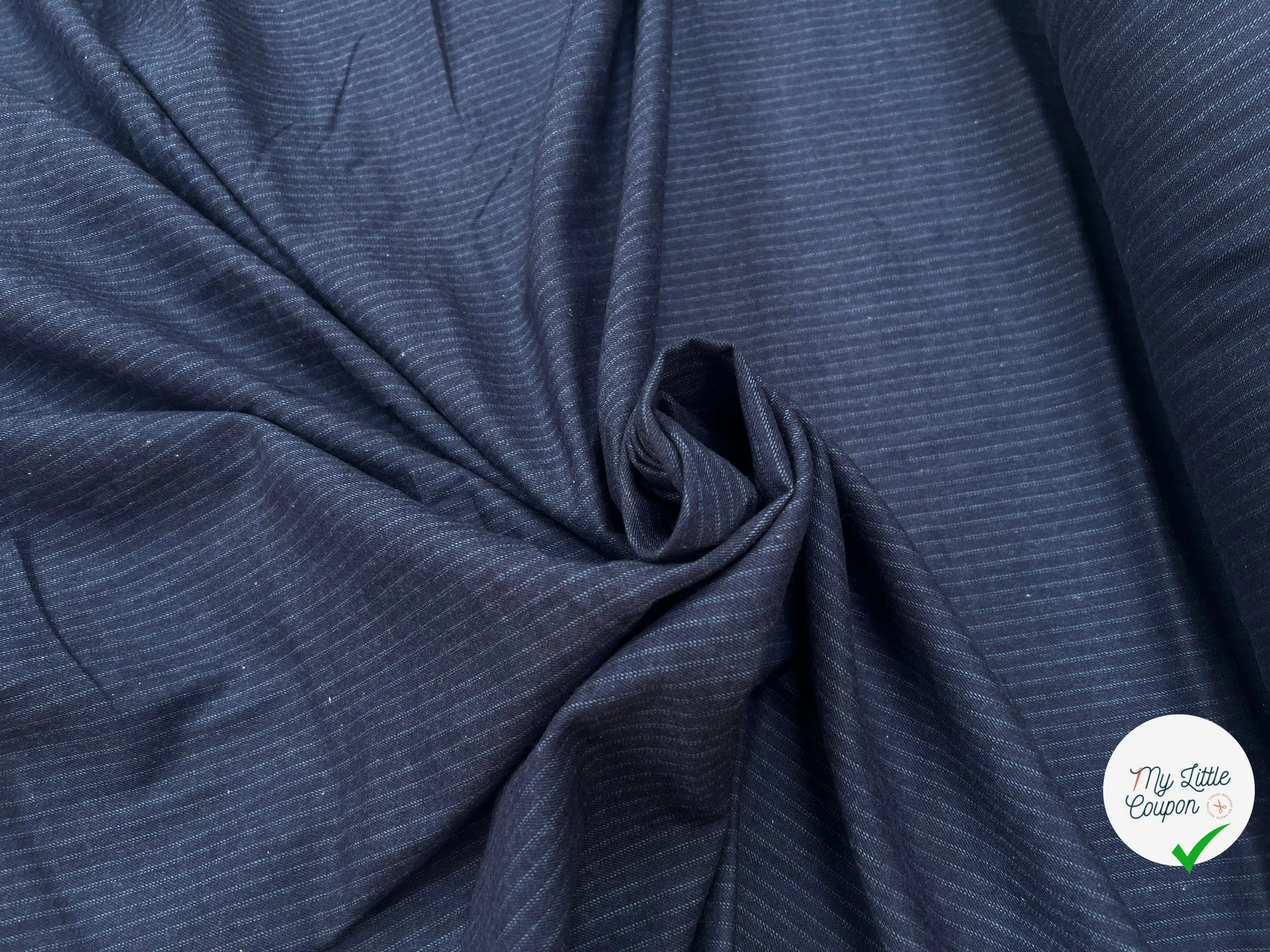 FLANELLE COTON BLEU NAVY LIGNES BLEU CIEL - My Little Coupon