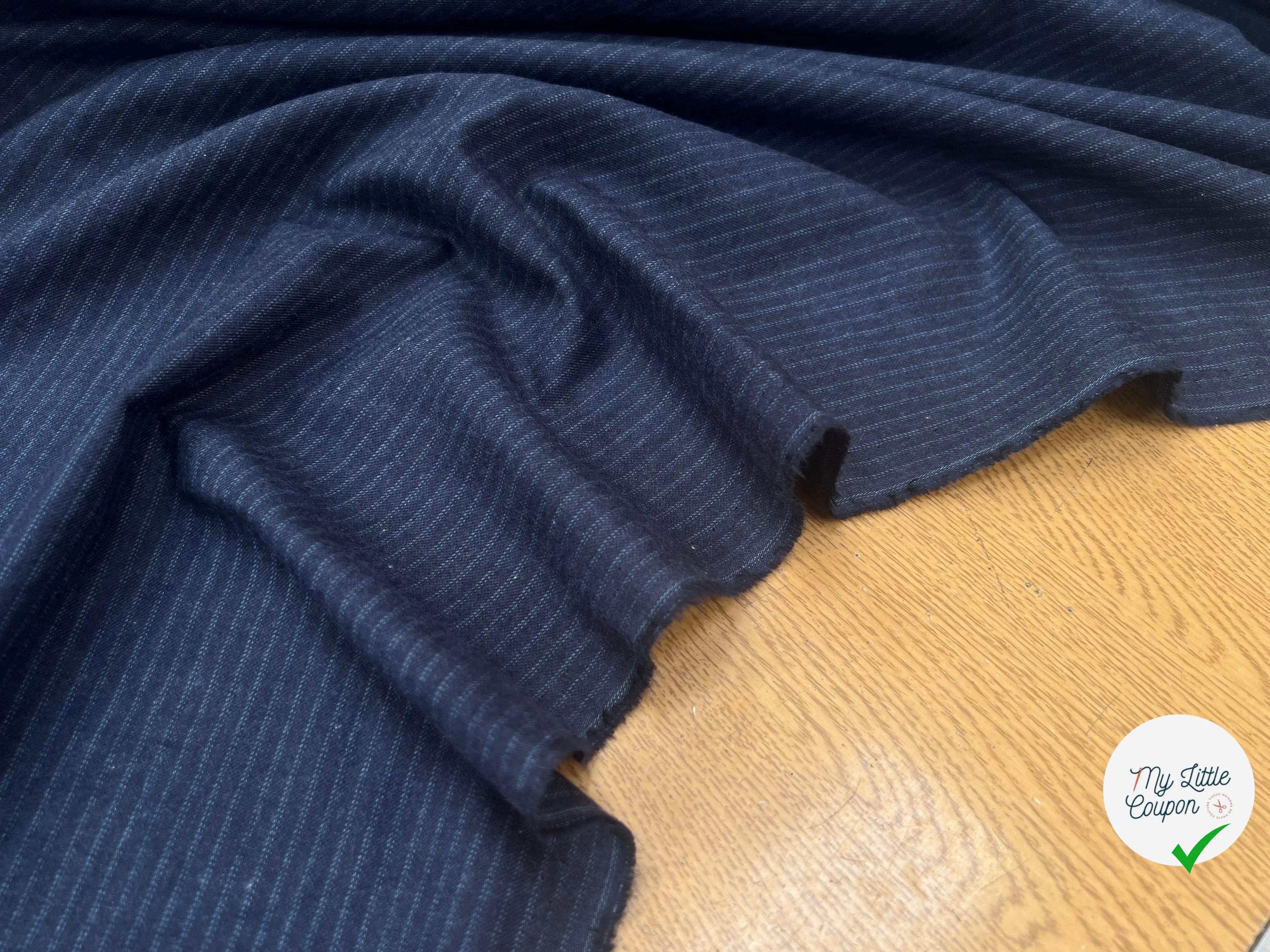 FLANELLE COTON BLEU NAVY LIGNES BLEU CIEL - My Little Coupon