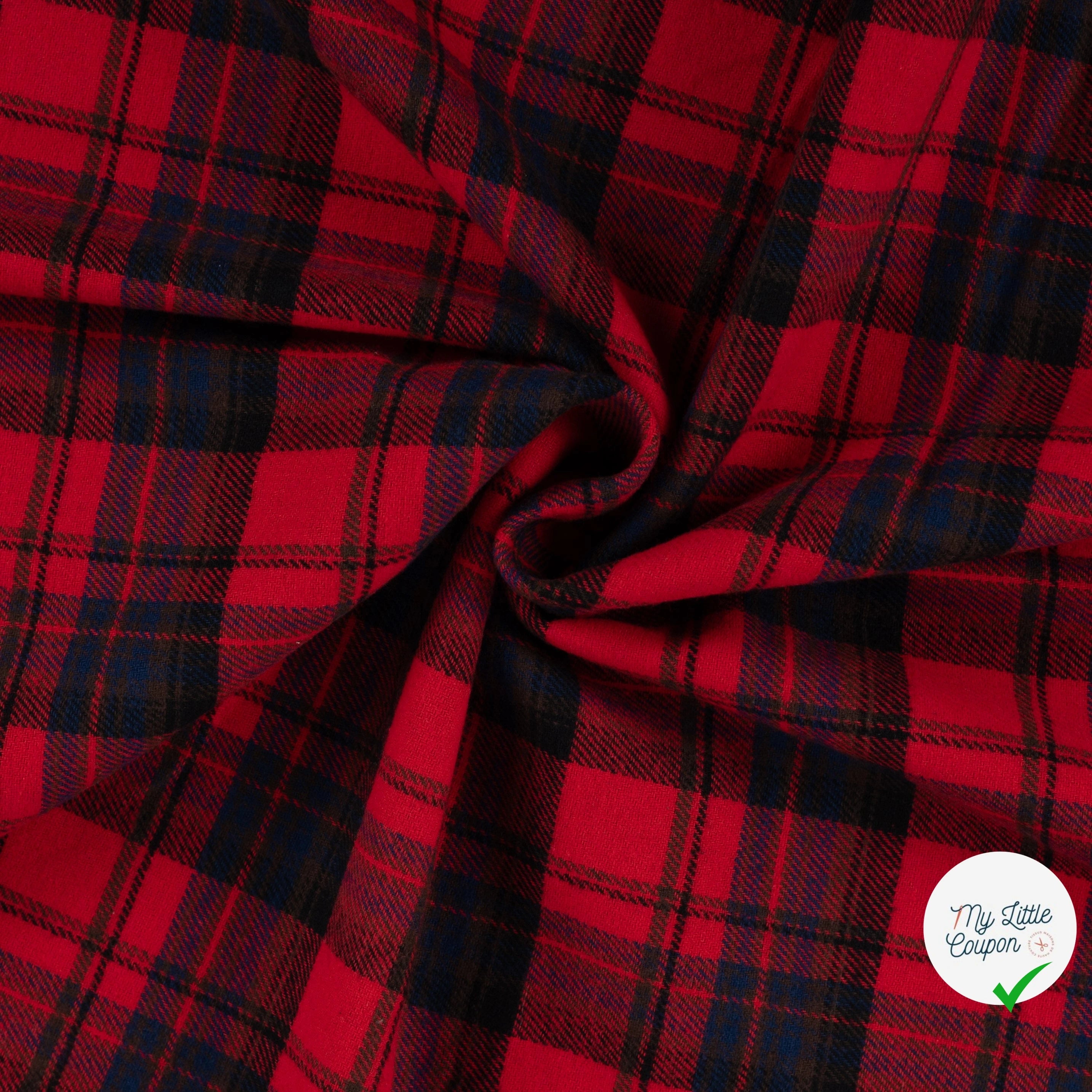 FLANELLE COTON BROSSÉE À CARREAUX FILS TEINTS ROUGE - My Little Coupon