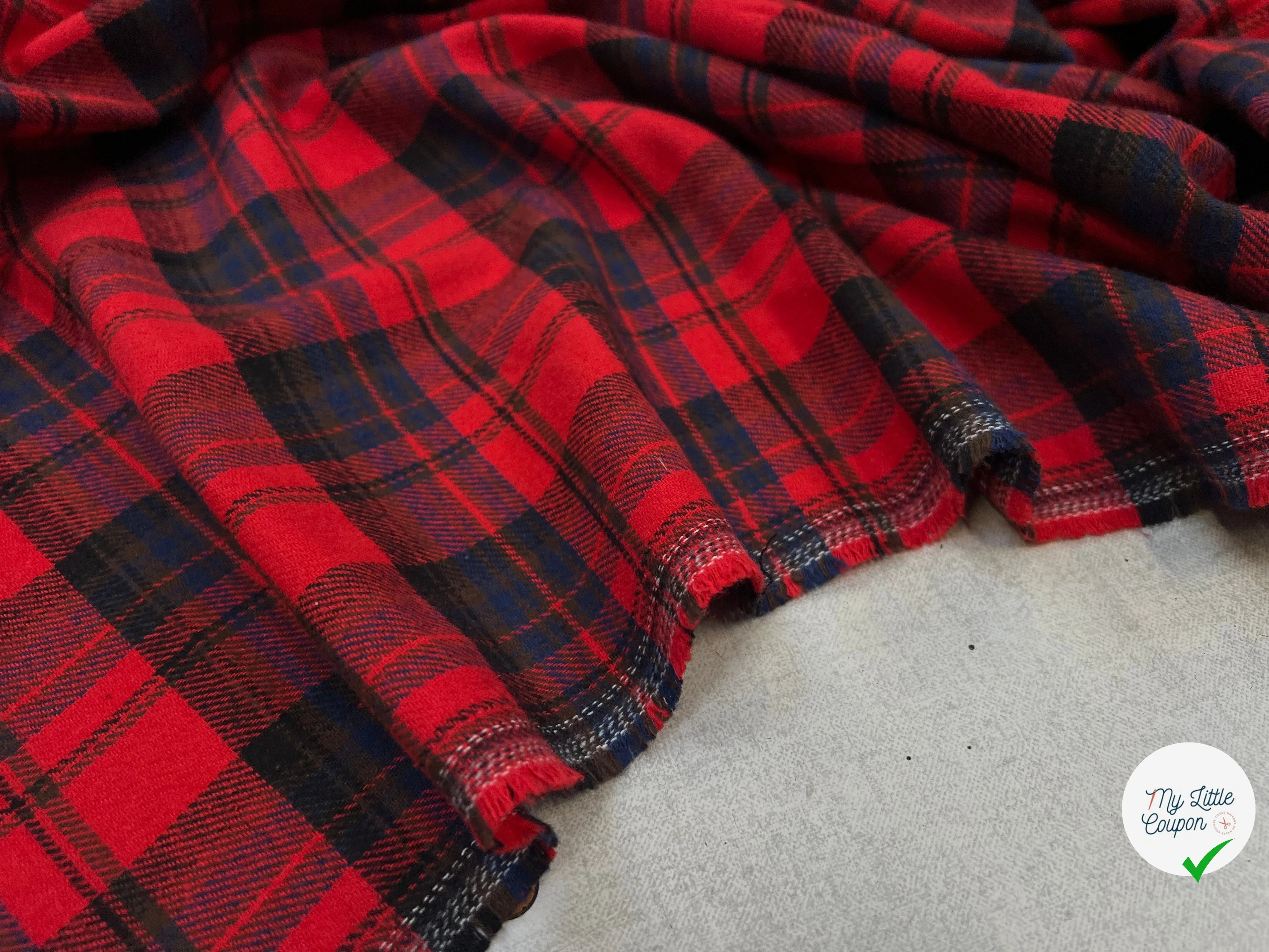 FLANELLE COTON BROSSÉE À CARREAUX FILS TEINTS ROUGE - My Little Coupon