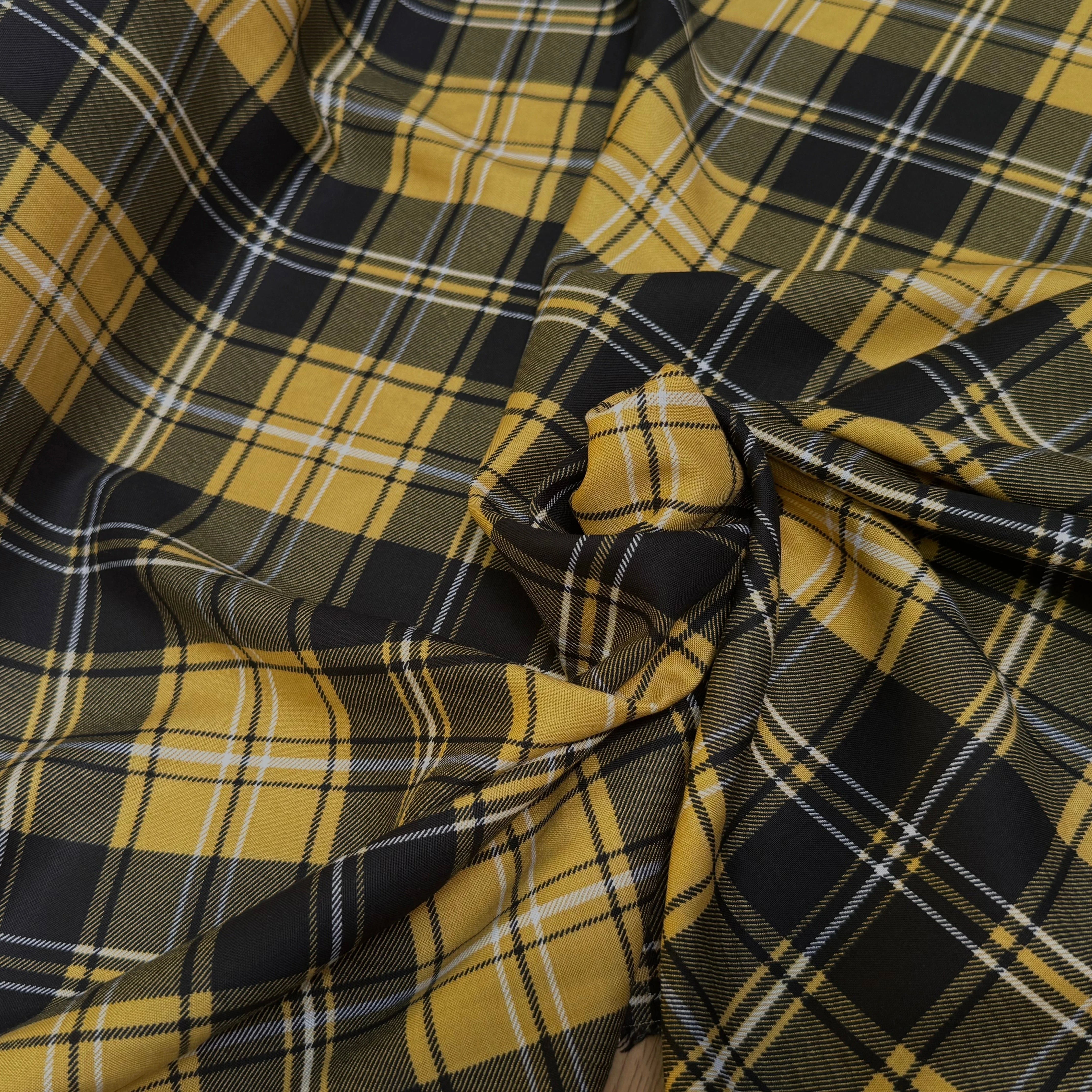 FLANELLE VISCOSE TARTAN JAUNE NOIR - My Little Coupon