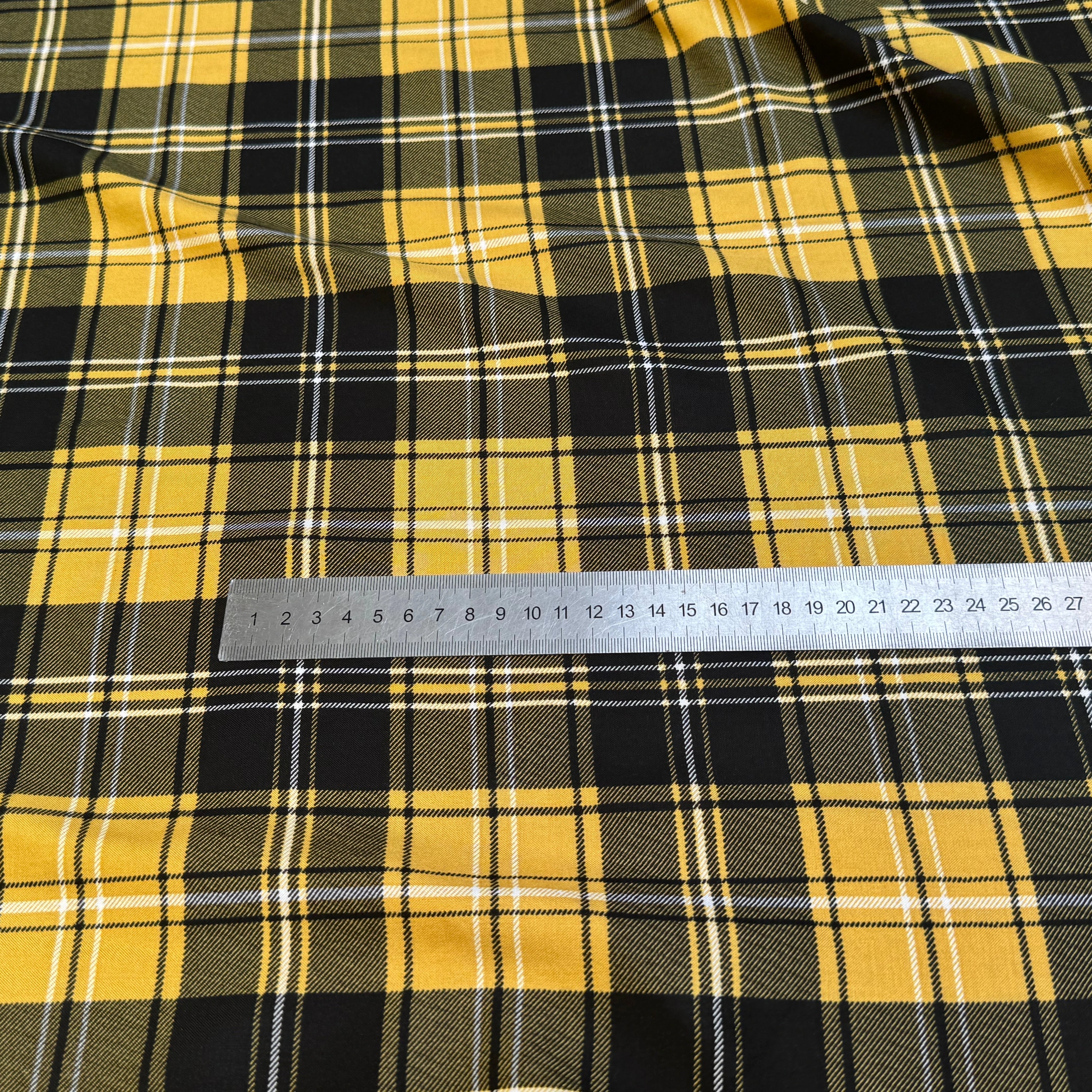 FLANELLE VISCOSE TARTAN JAUNE NOIR - My Little Coupon