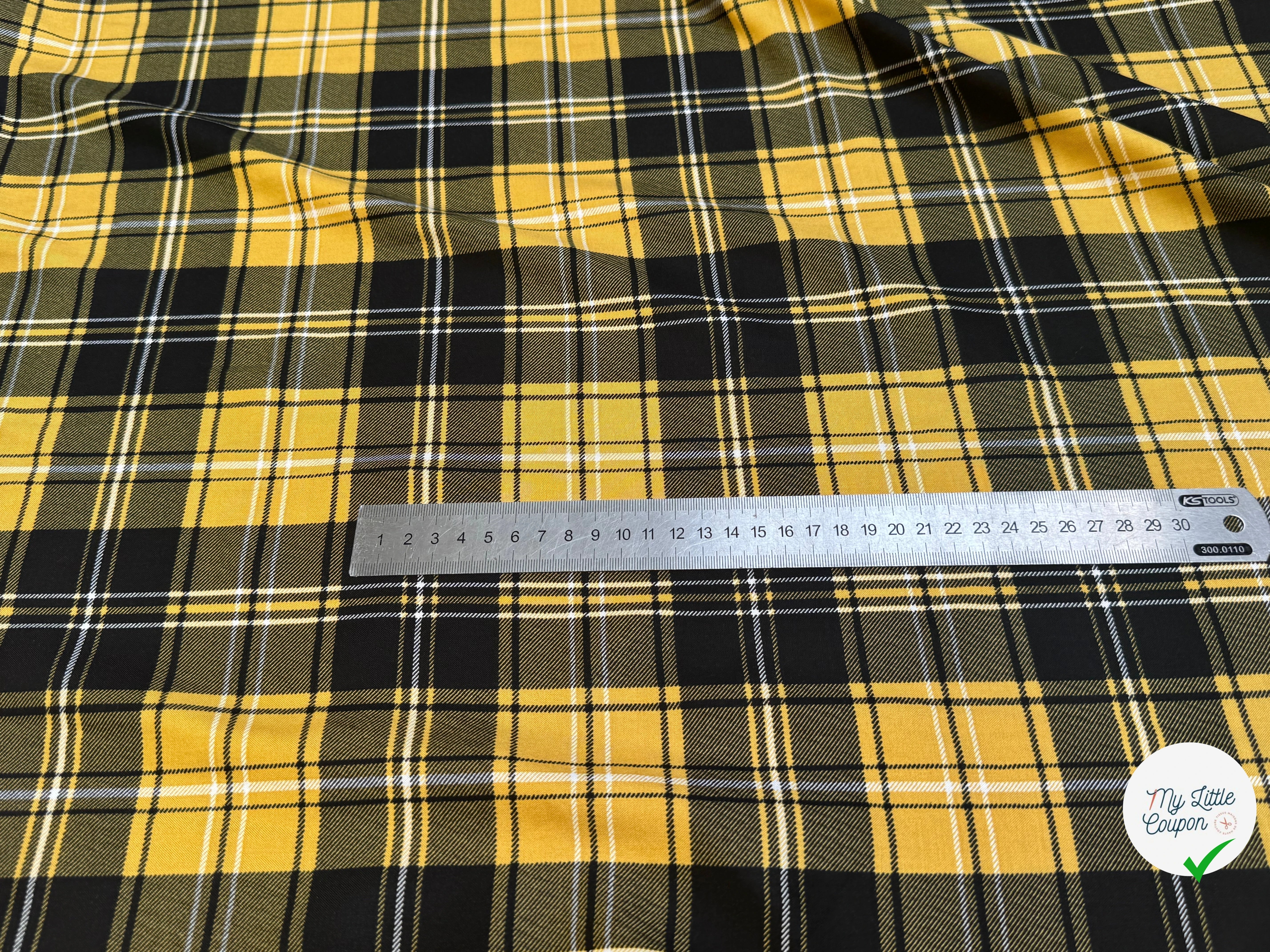 FLANELLE VISCOSE TARTAN JAUNE NOIR - My Little Coupon